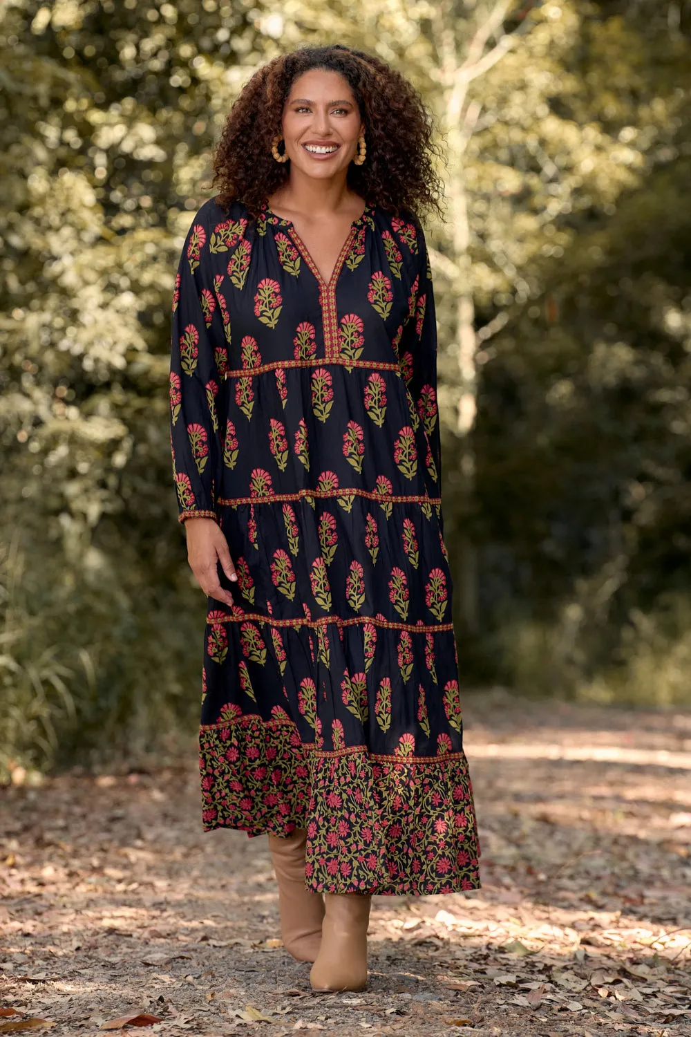 Savannah Maxi Dress in Kashmir Winter Light Red Glow