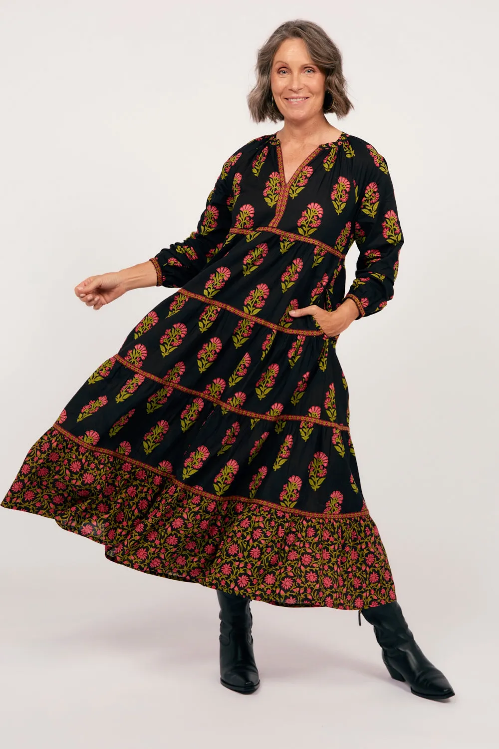 Savannah Maxi Dress in Kashmir The elegant cut of this dress highlights your figure while offering plenty of room to move Crafted with high-quality materials this dress ensures both comfort and durability