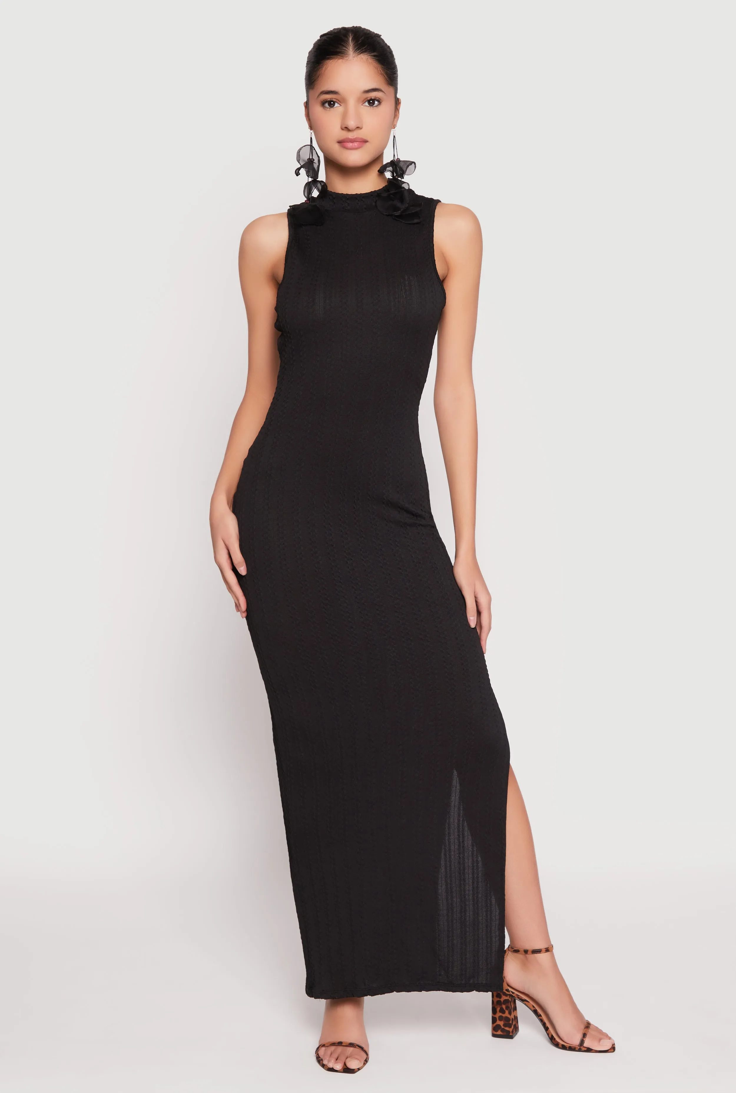 Textured Knit Turtleneck Maxi Dress Urban View