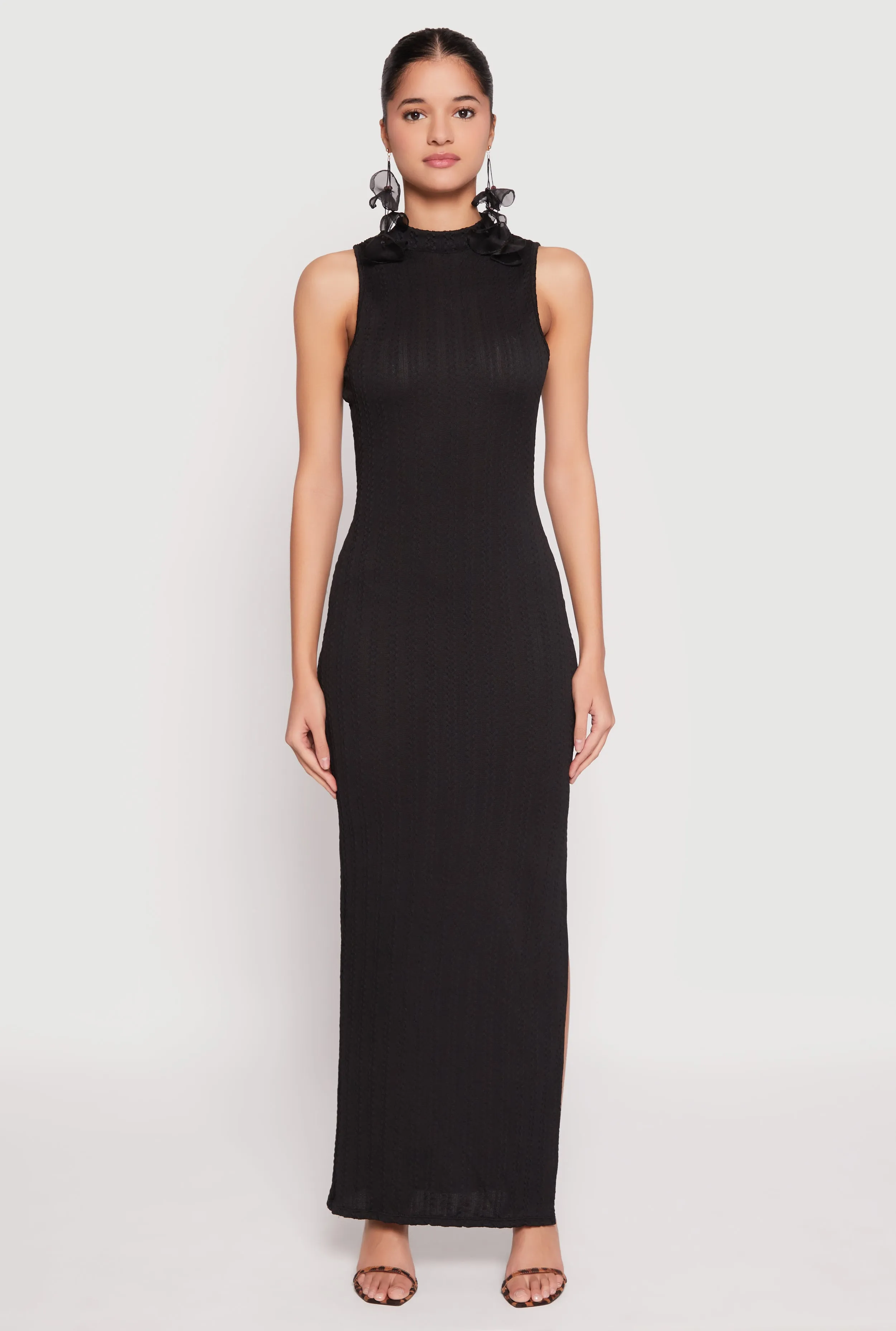 Textured Knit Turtleneck Maxi Dress Brick Glow Stitch Glow