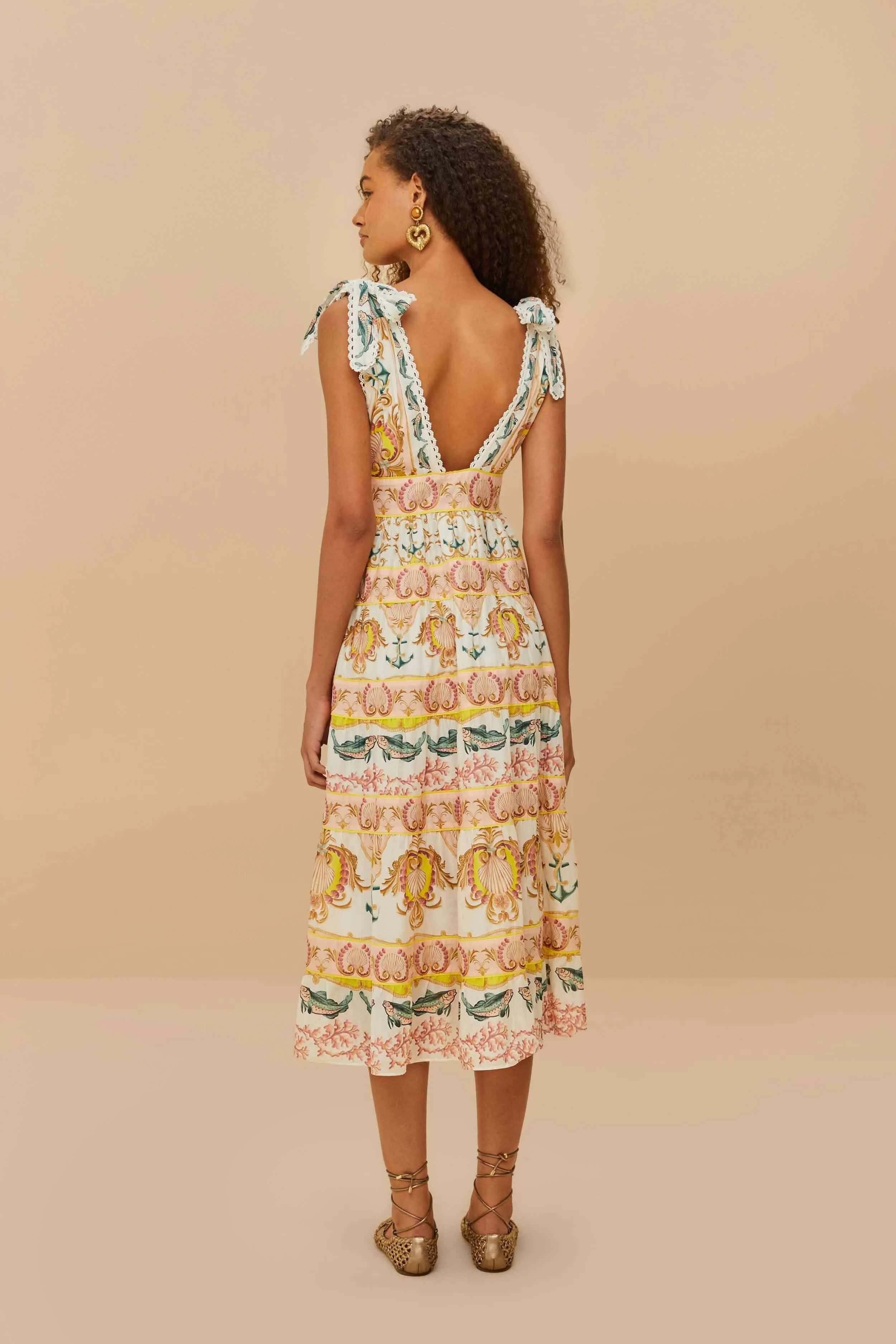 Sun Beam Trendy and Timeless Off-White Maritime Magic Midi Dress