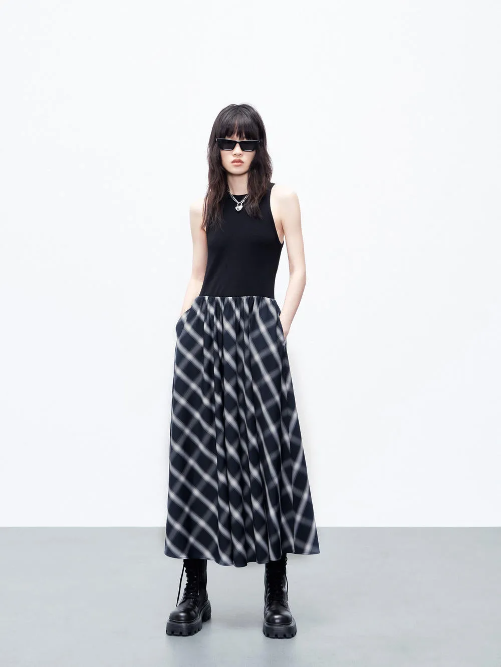 Stylish dress for garden party Feminine Vibe Paneled Checkered Dress
