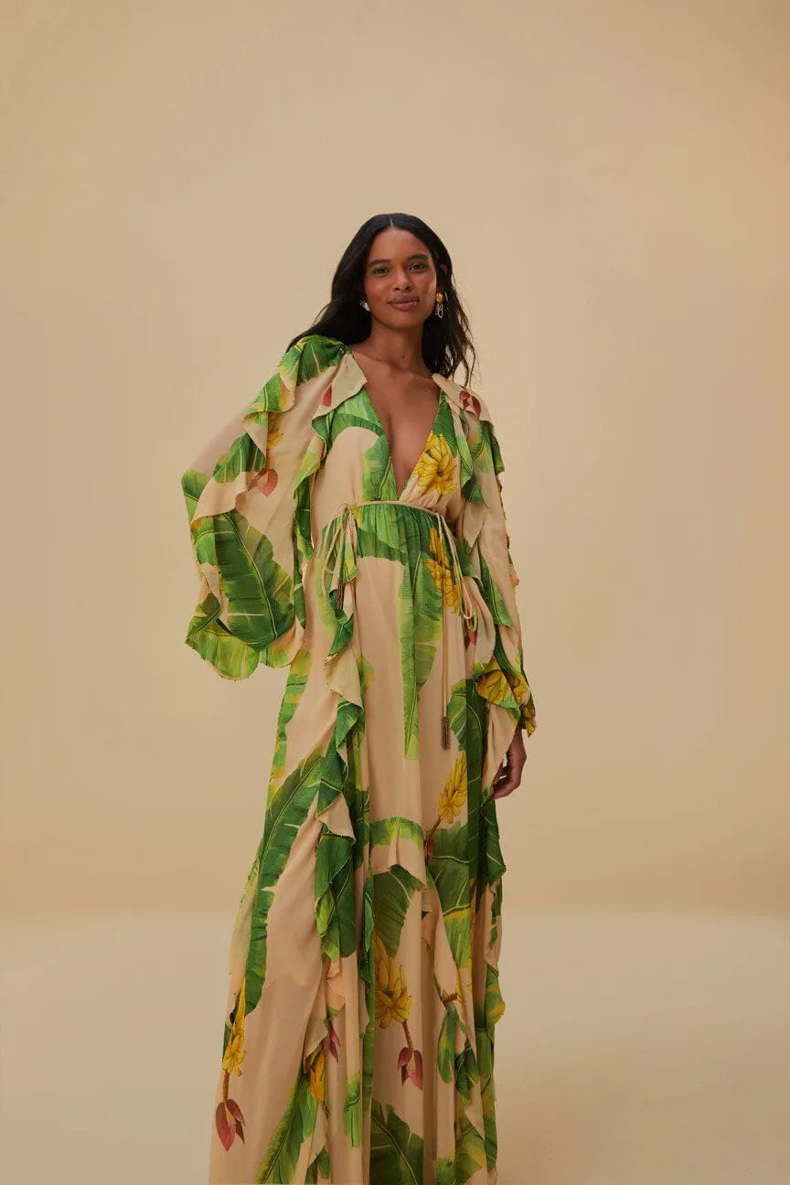 Wind Proof Beige Fresh Bananas Maxi Dress