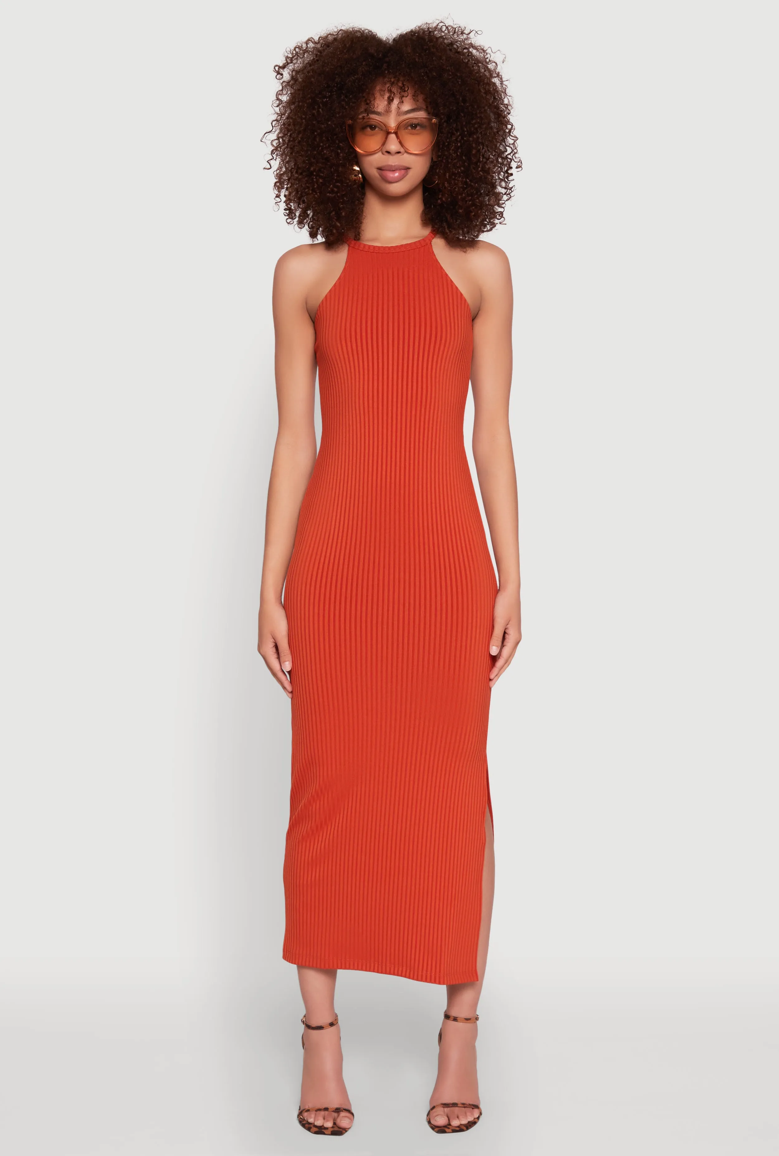Agate Shine Front Button High Neck Maxi Tank Dress