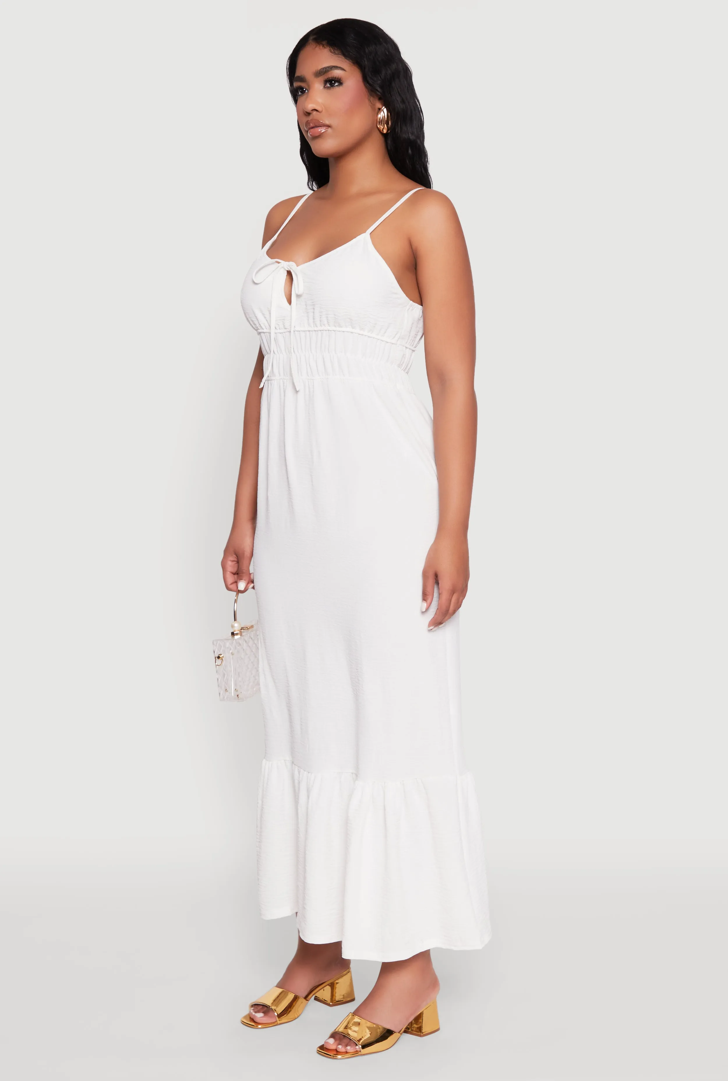 Tie Front Keyhole Flounce Hem Maxi Dress Lantern Glow Graceful full-length gown