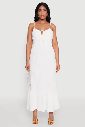 Water Glow Tie Front Keyhole Flounce Hem Maxi Dress