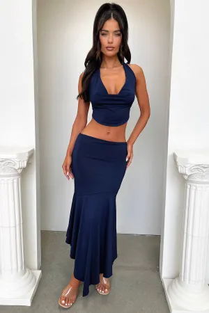 Button Details Stylish Vibe Aida Maxi Skirt - Navy