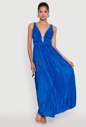 Harbor View Elegant Sleeveless Plisse Empire Waist Dress