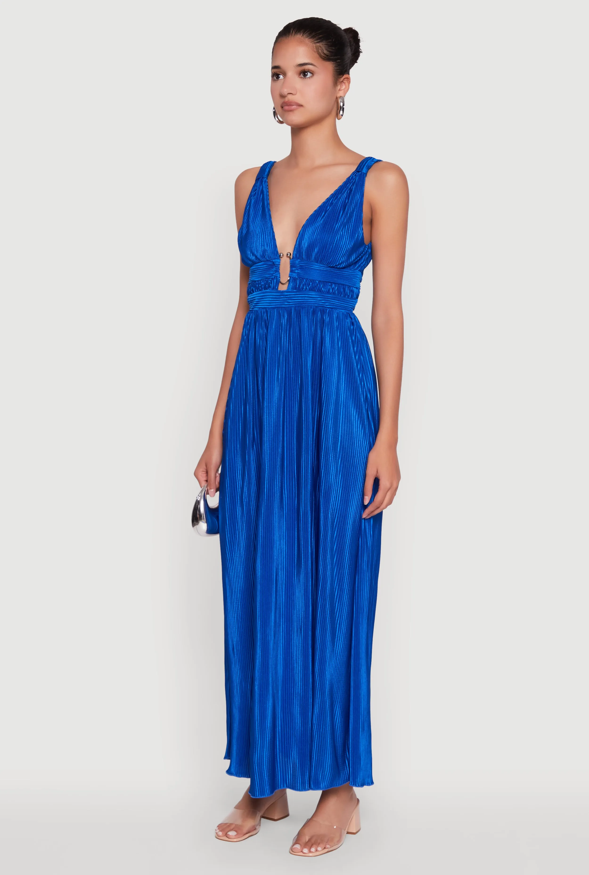 Elegant Sleeveless Plisse Empire Waist Dress City Air Suede Glow