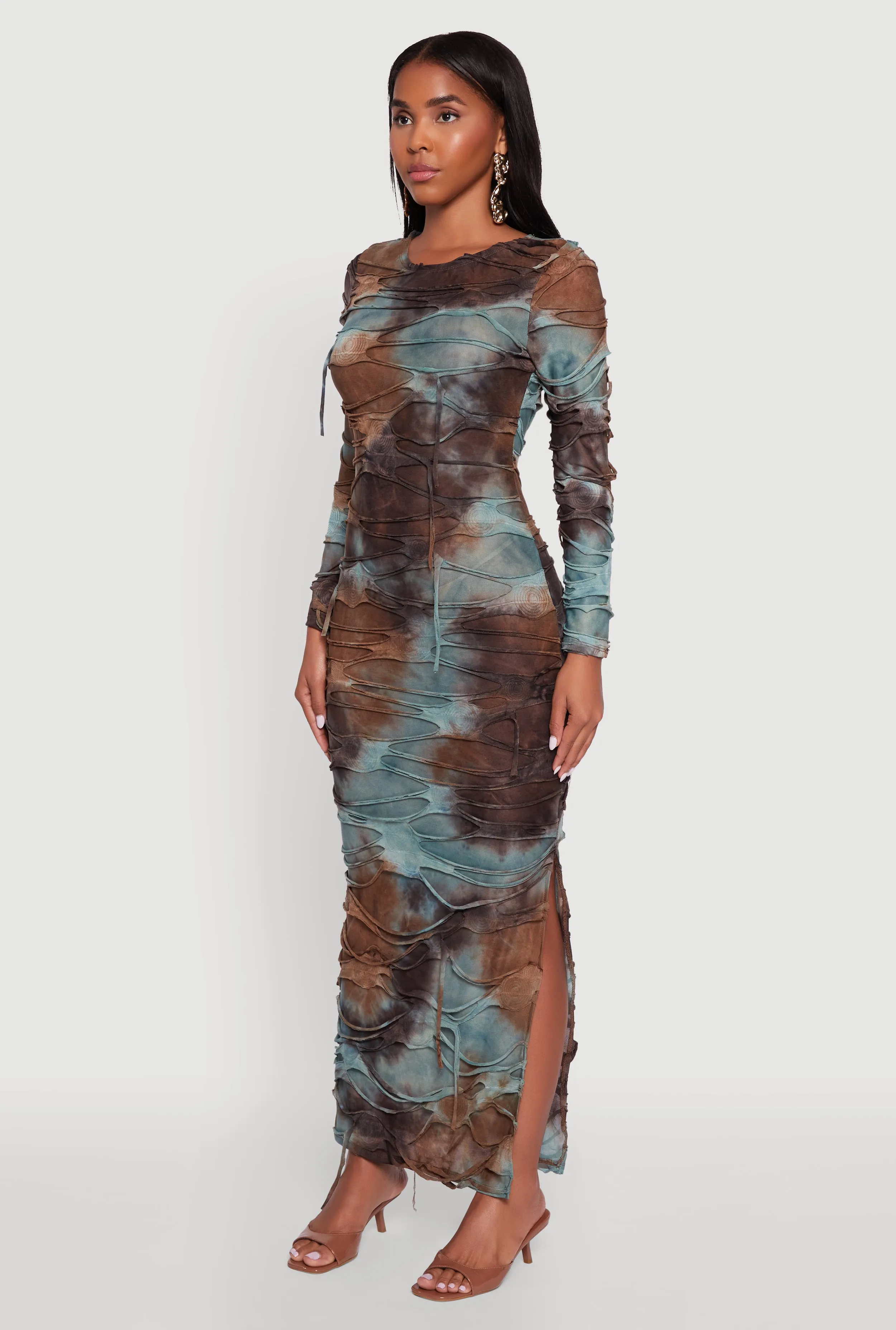 Ivory Shine Paris Mood Tie Dye Slashed Side Slit Maxi Dress
