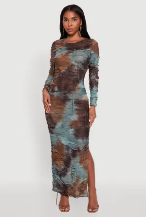 Tie Dye Slashed Side Slit Maxi Dress Ruby Pop delicate embroidery
