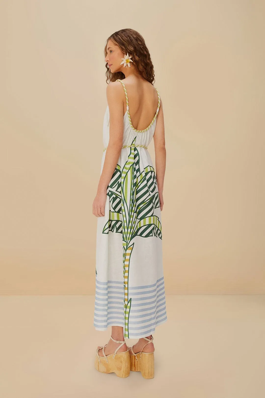 Street Glow Cliff View Off-White Banana Tree Euroflax? Premium Linen Maxi Dress