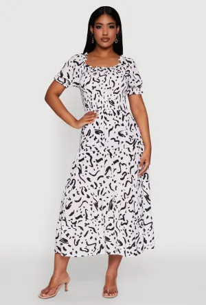 Patterned Smocked Maxi Peasant Dress Chic dress for casual outings Feather Soft