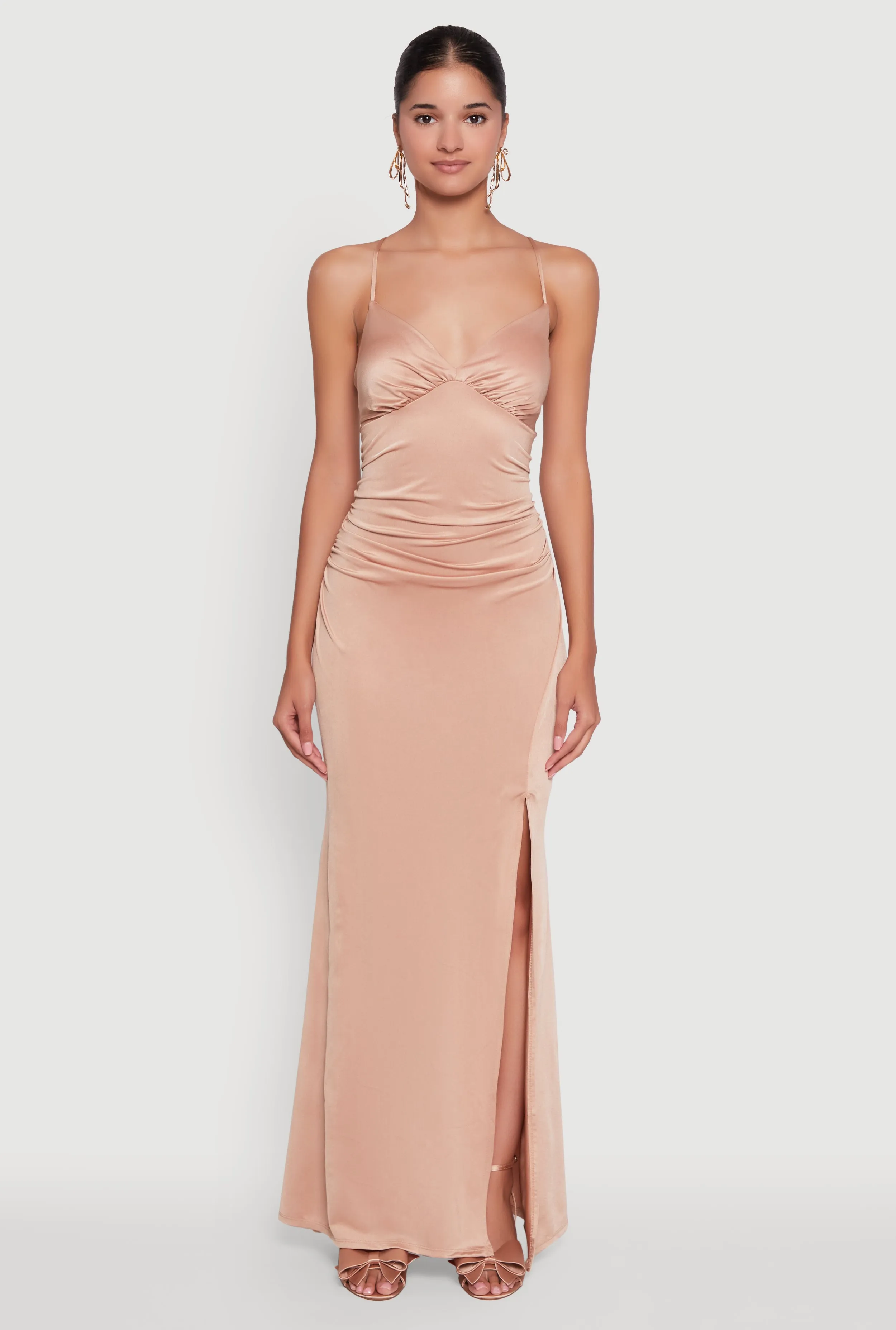 Sapphire Shine Beach Gate Haute Monde Side Slit Lace Up Back Maxi Dress