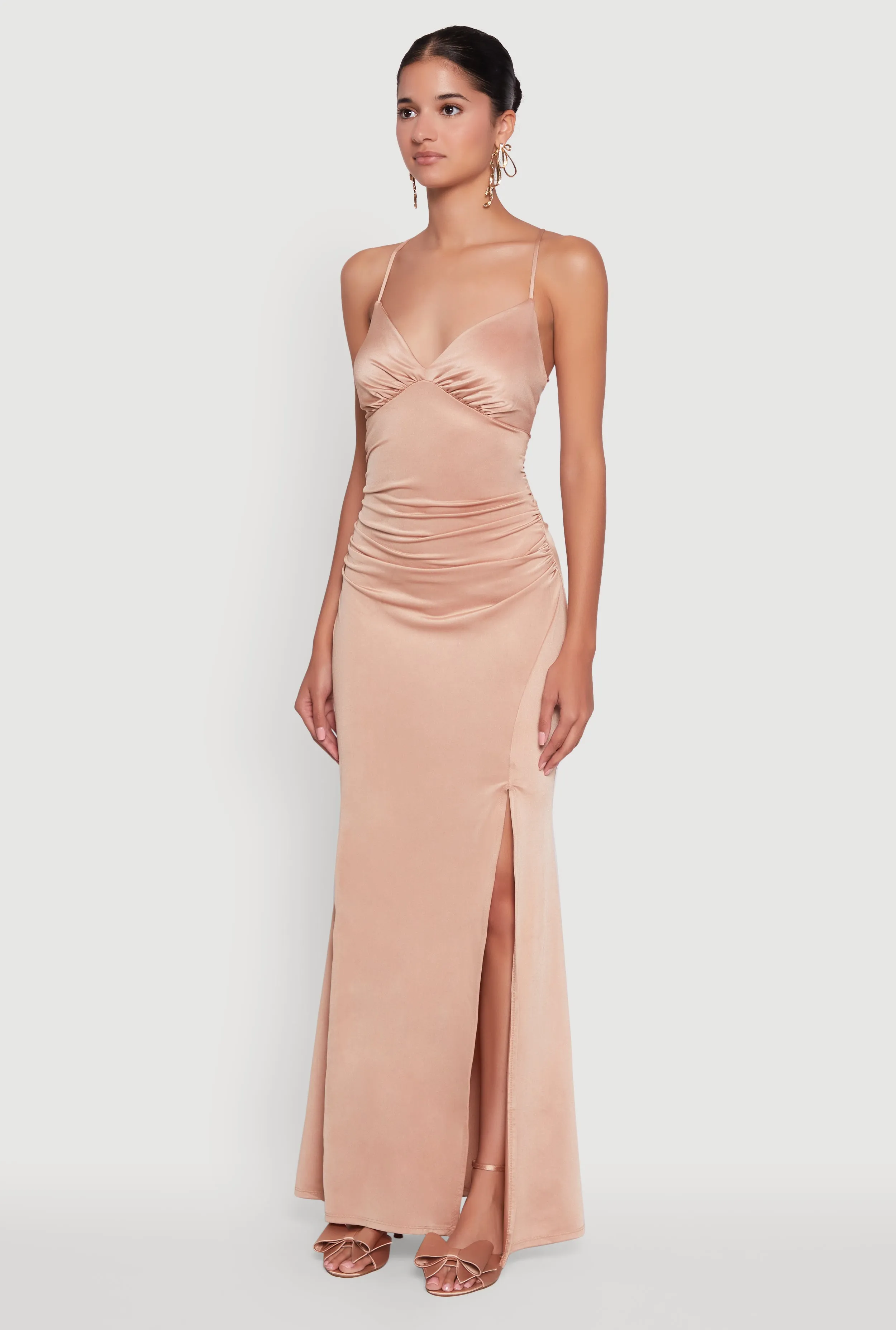 Haute Monde Side Slit Lace Up Back Maxi Dress Sunrise Bay This dress is the ideal choice for those who want comfort and elegance in one garment