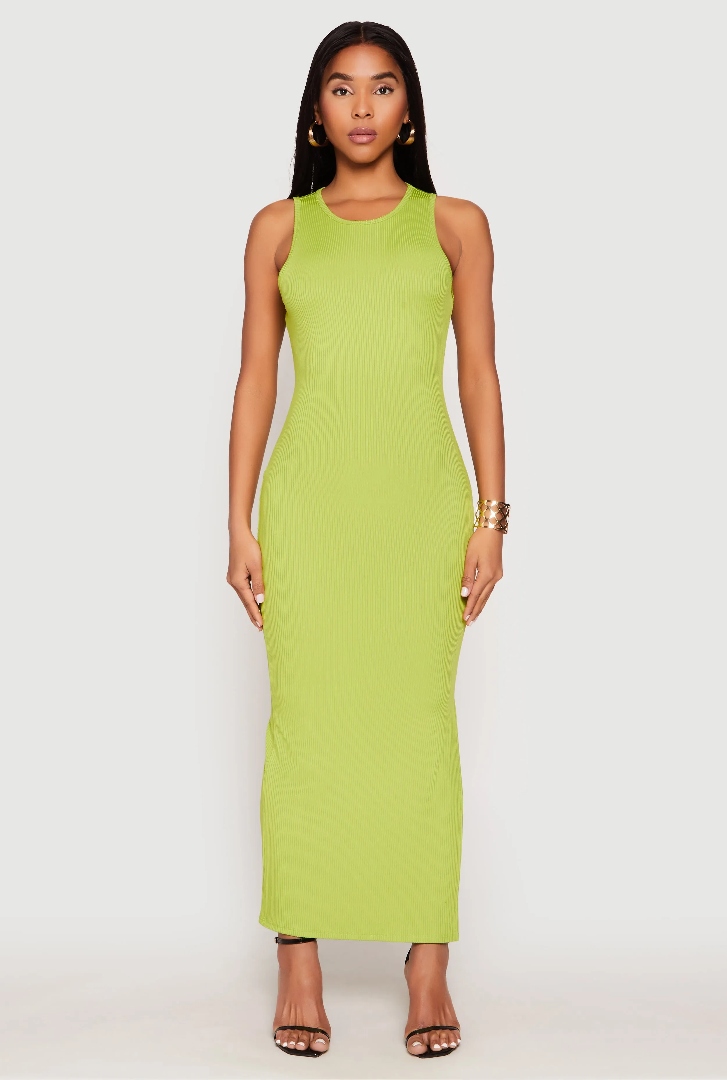 Ribbed Knit Side Slit Tank Maxi Dress Fashionable long silhouette