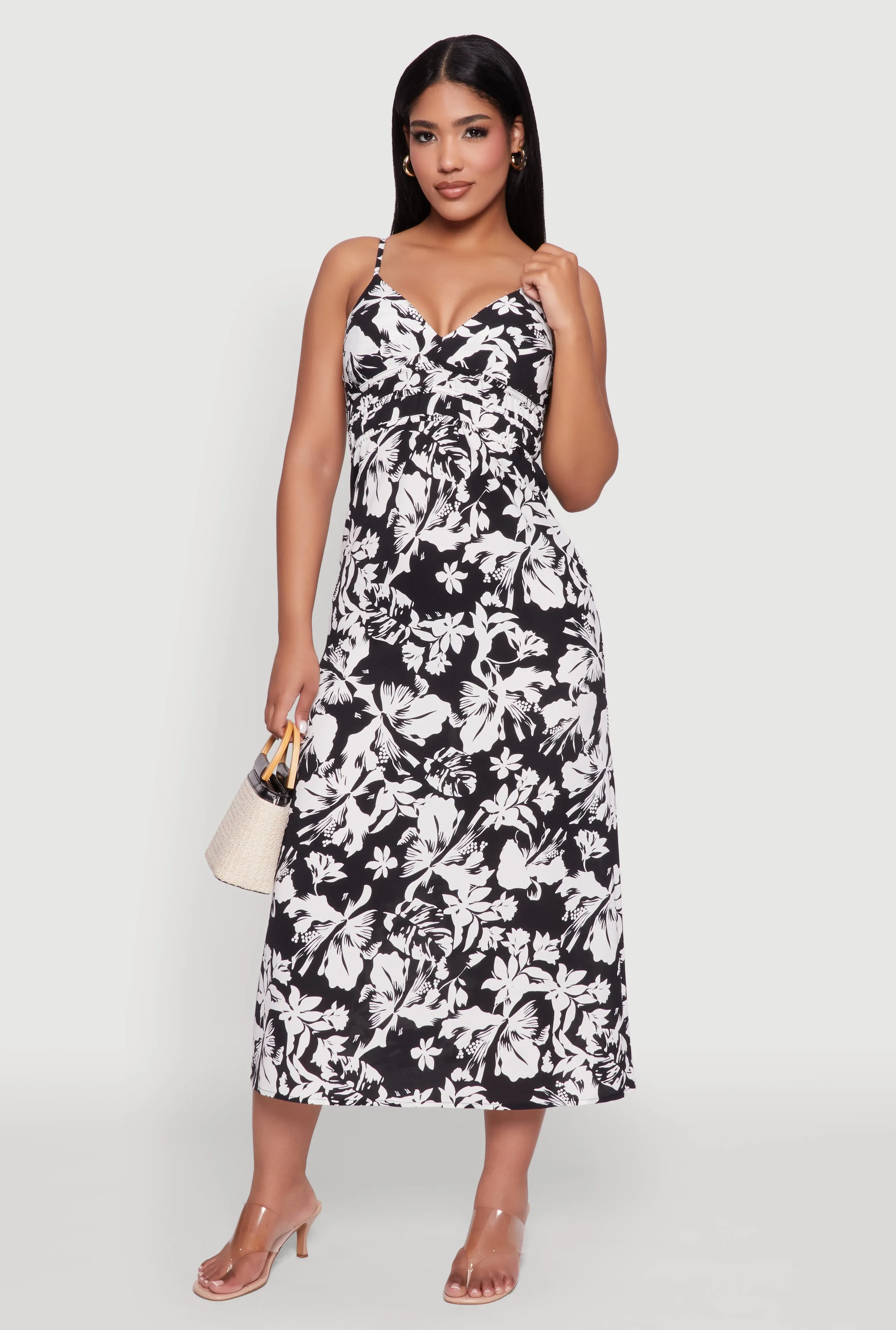 Door Arch Feather Glow Sleeveless Empire Waist Dress with V Neck