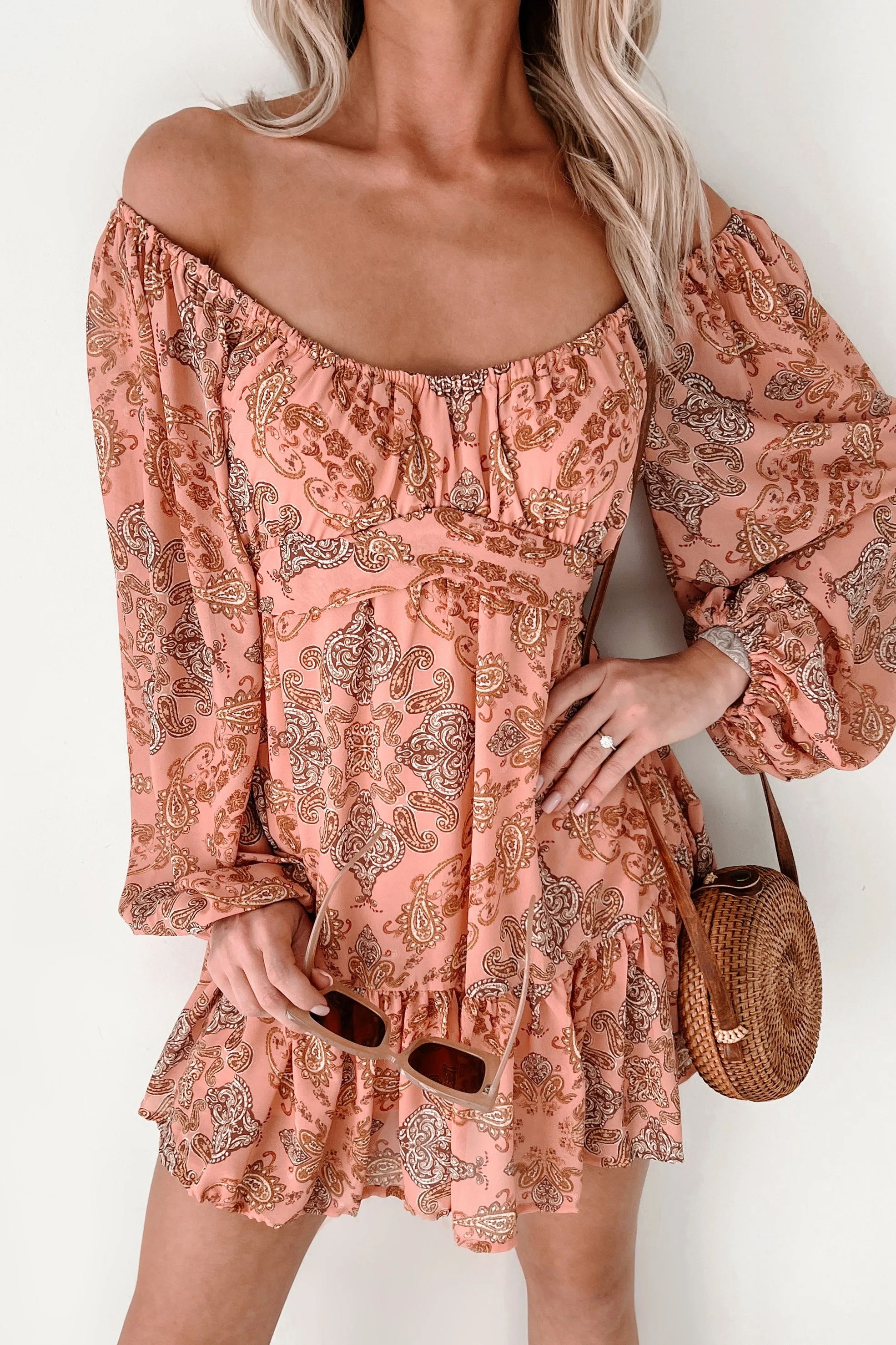Day Wear Caught Between Raindrops Paisley Print Mini Dress (Mauve)