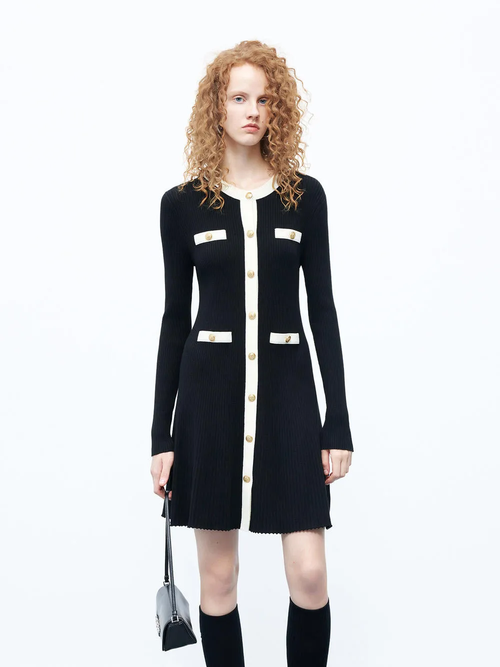 Shift Style Contrast Detail Knit Dress