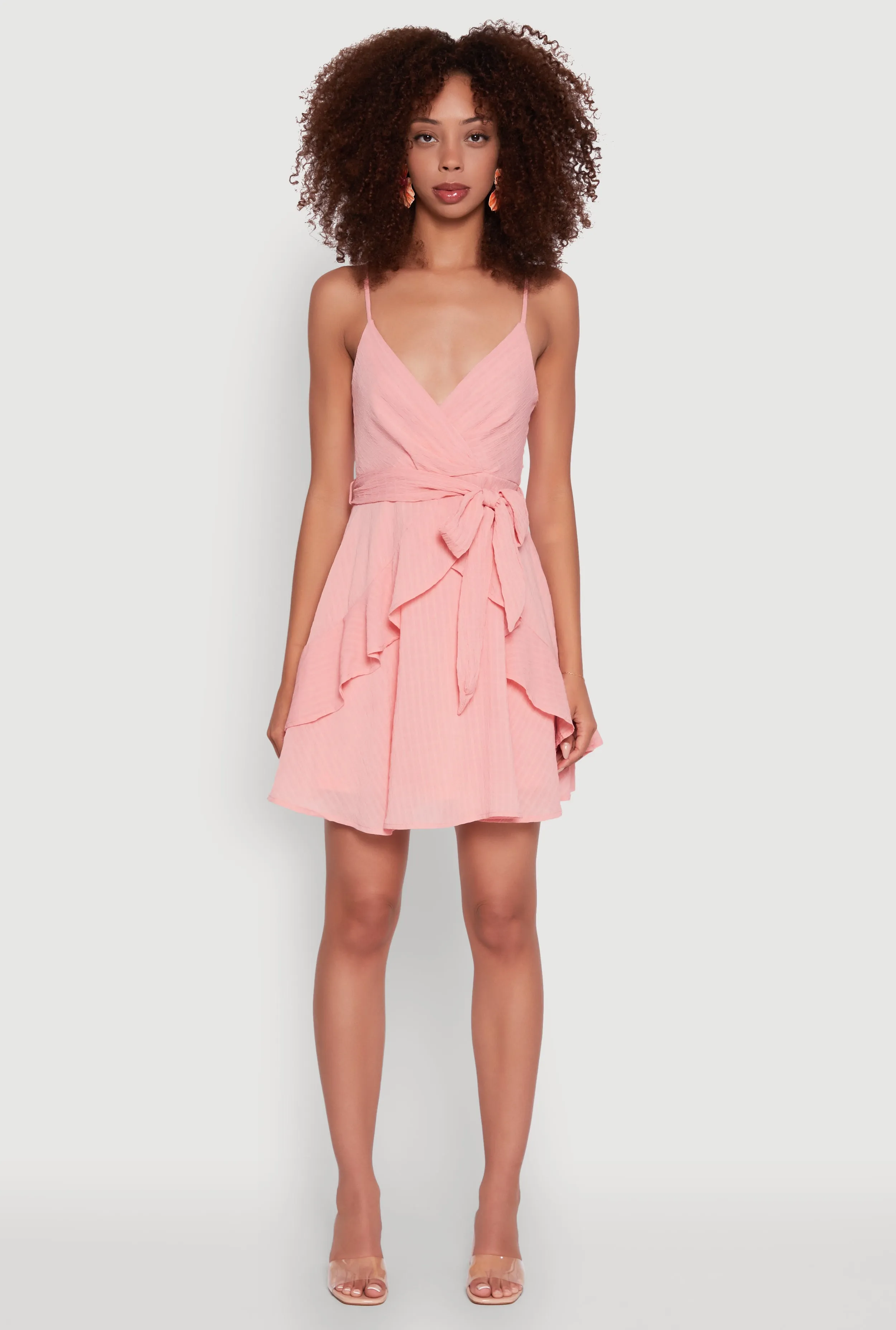 Pop Rush Iris Pinstripe Tie Waist Belted Dress