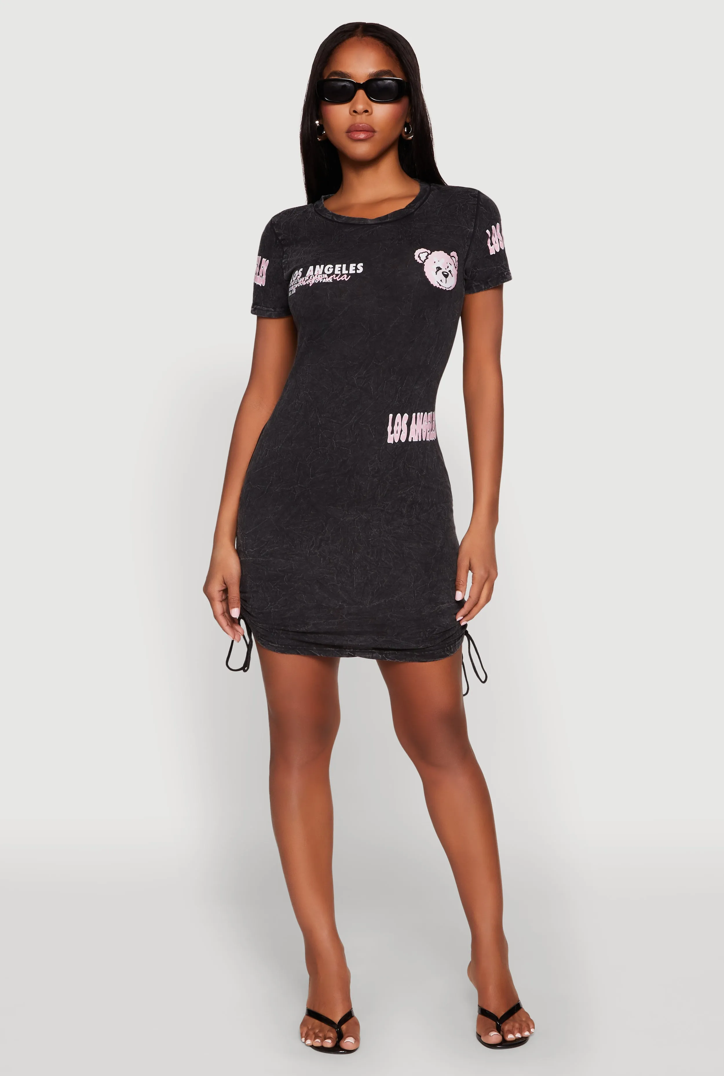 Mineral Wash Los Angeles Graphic Print Dress Cozy Fit Flexible Edge Binding
