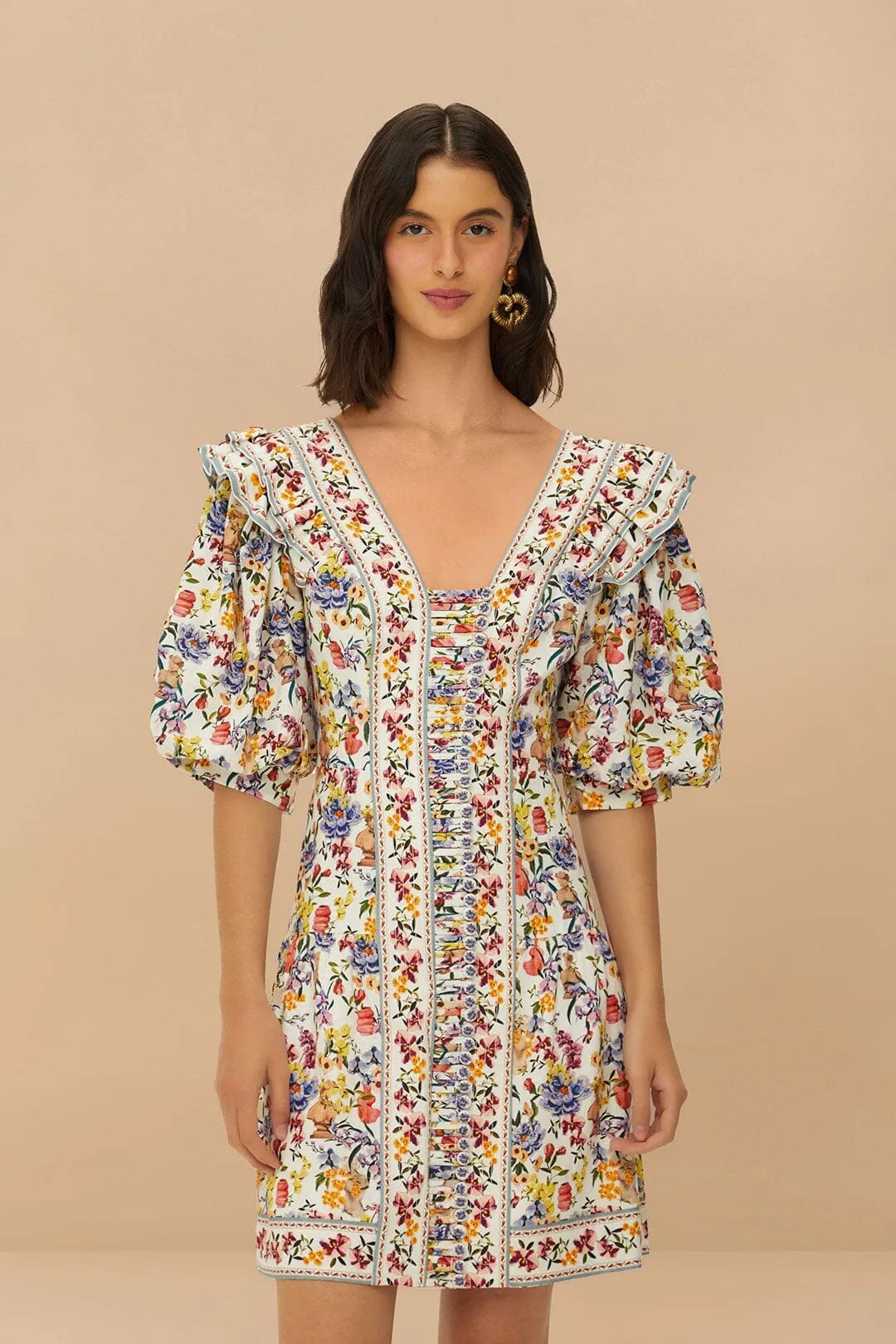 Off-White Greek Garden LENZING? ECOVERO? Euroflax? Mini Dress Hot Pop Vibrant Fashion