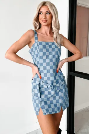 Pretty & Popular Denim Checkered Dress (Denim Blue) Timeless Wear Cozy Wear