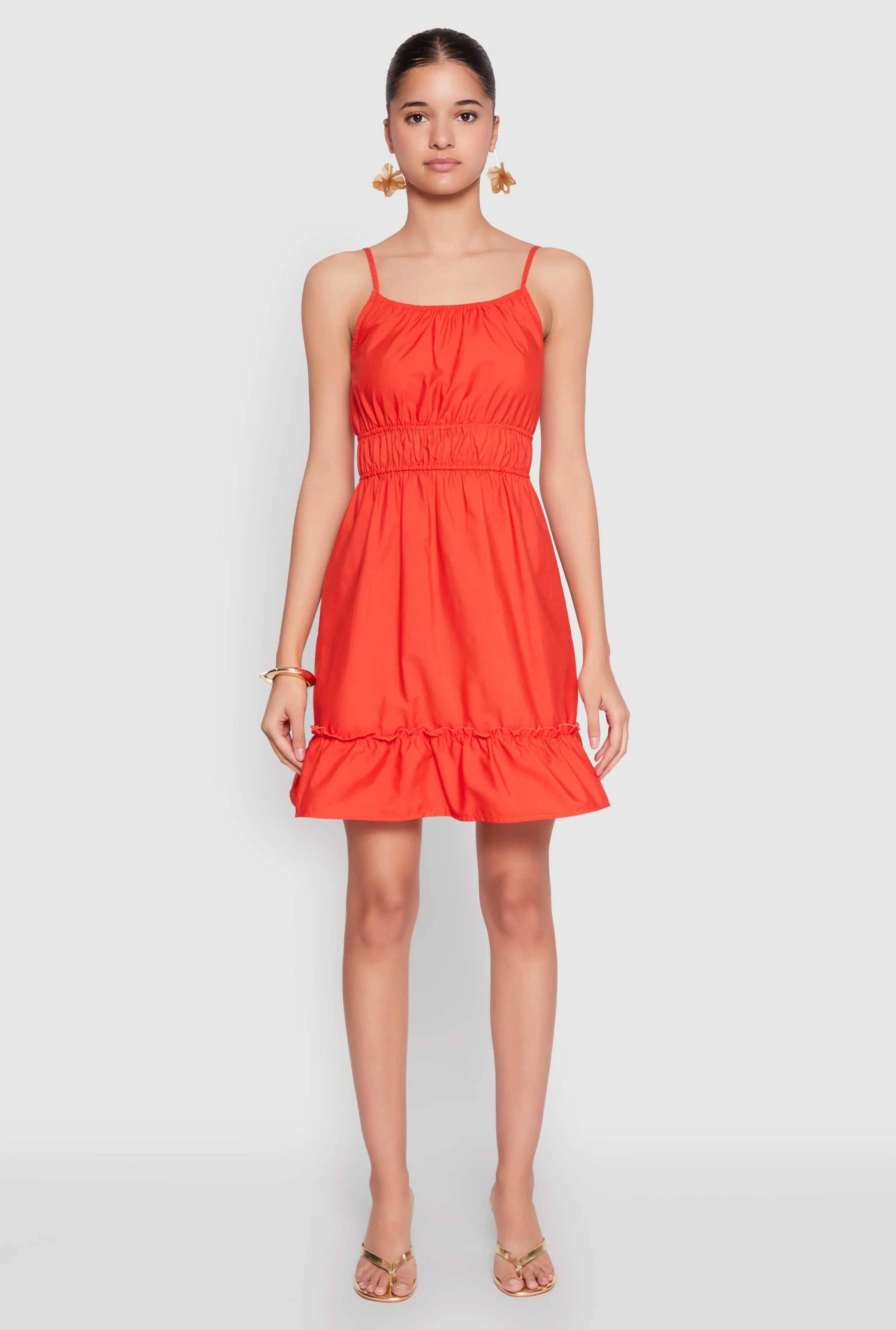 Spaghetti Strap Empire Waist Mini Dress Wide Range Motion Rounded Neckline