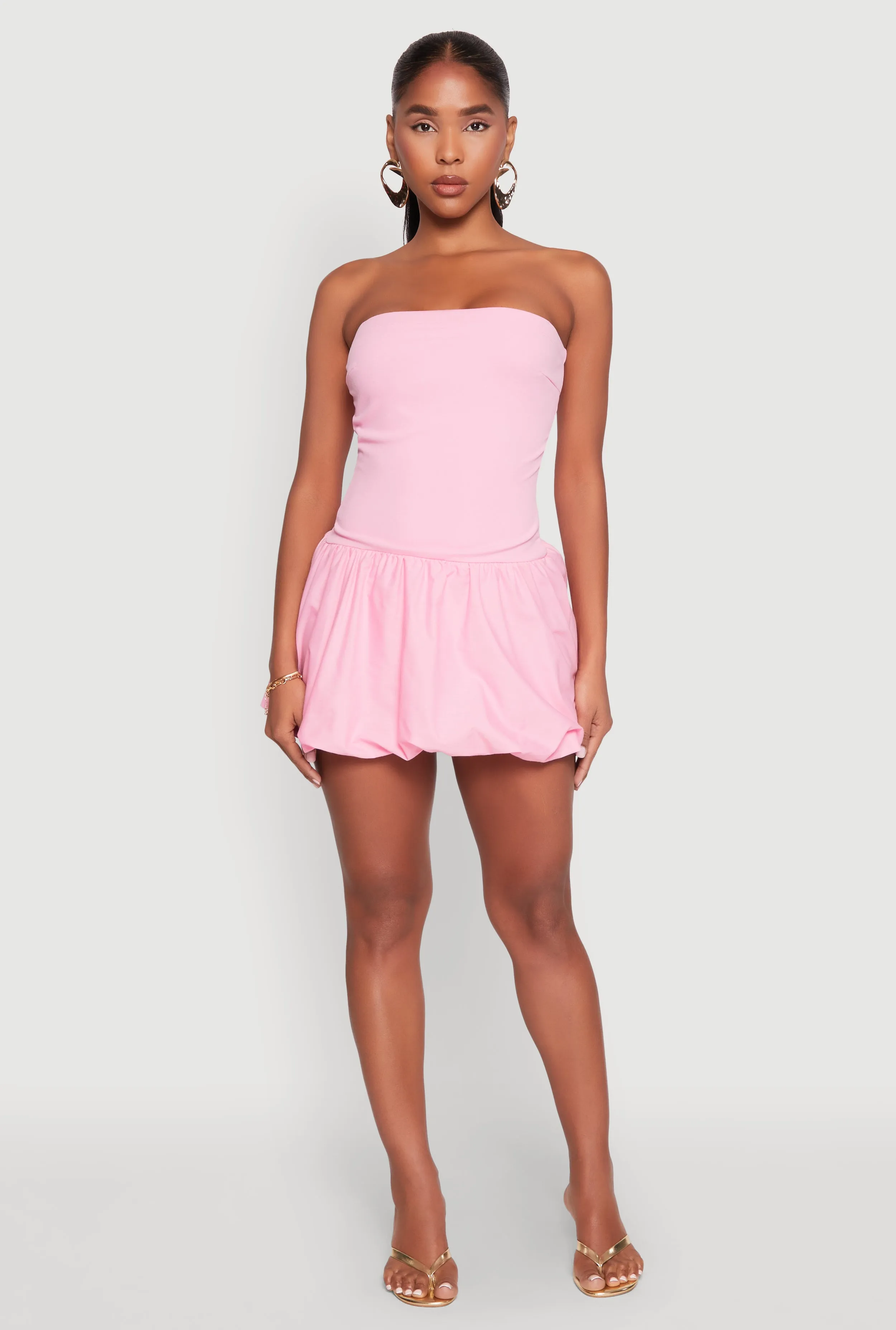 Street Style Versatile Look Strapless Bubble Hem Mini Dress