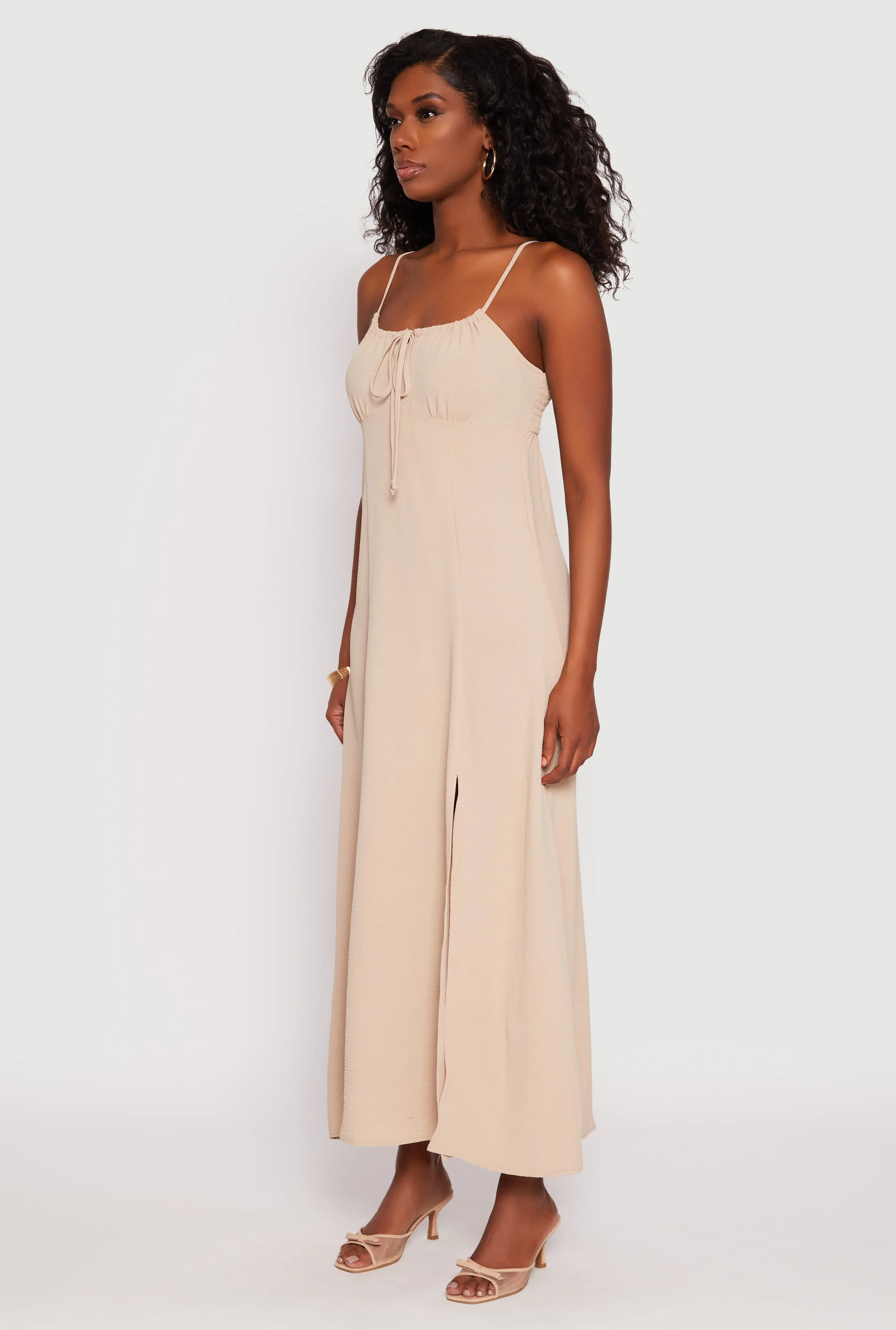 Calm Air Applique Glow Airy Side Slit Maxi Dress