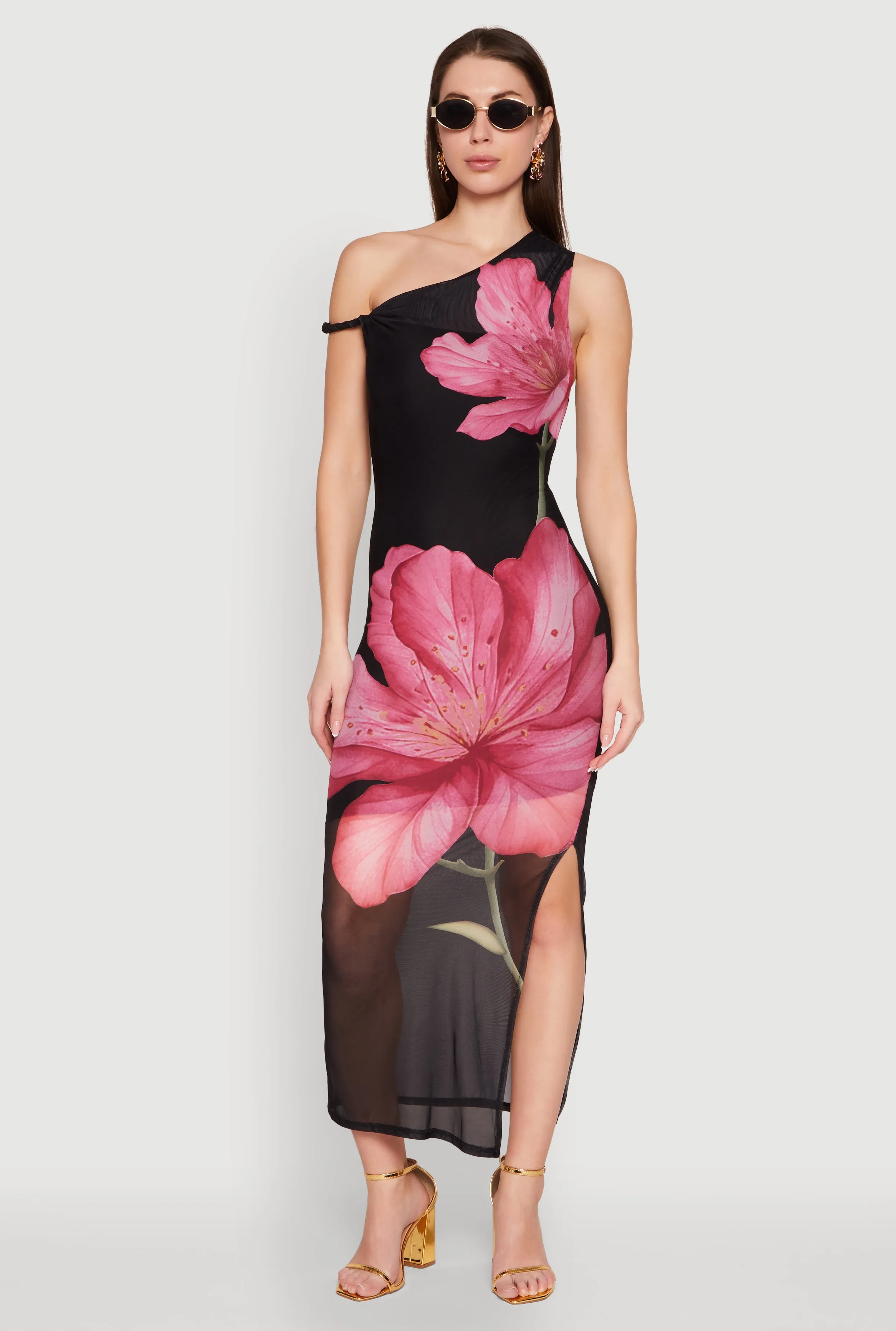 Perfect for warmer months this dress provides a light and breezy fit without sacrificing style The flowing nature of this maxi dress ensures that you can move freely without sacrificing style Iris One Shoulder Floral Print Maxi Dress