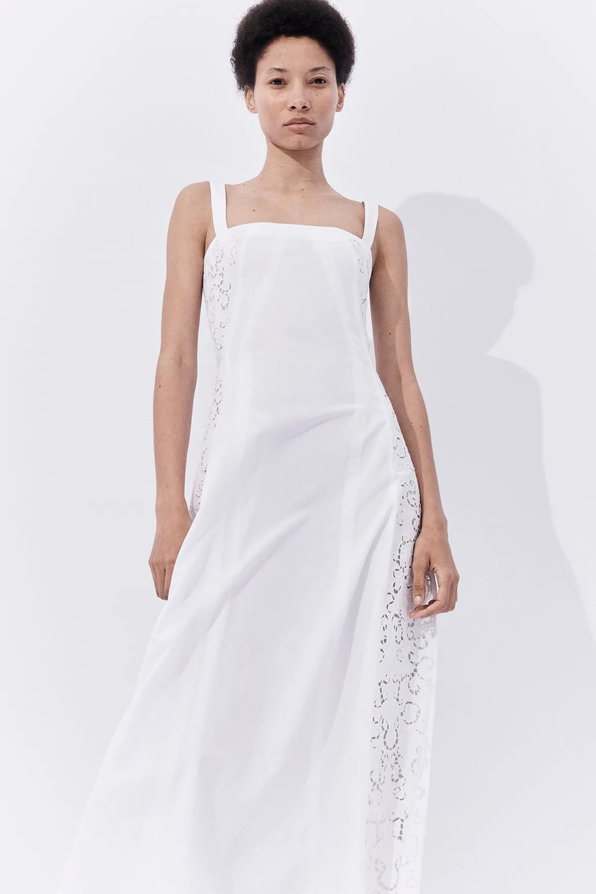 TearResistantMaterial Lenya Lace Midi Dress in White Sea Island Cotton