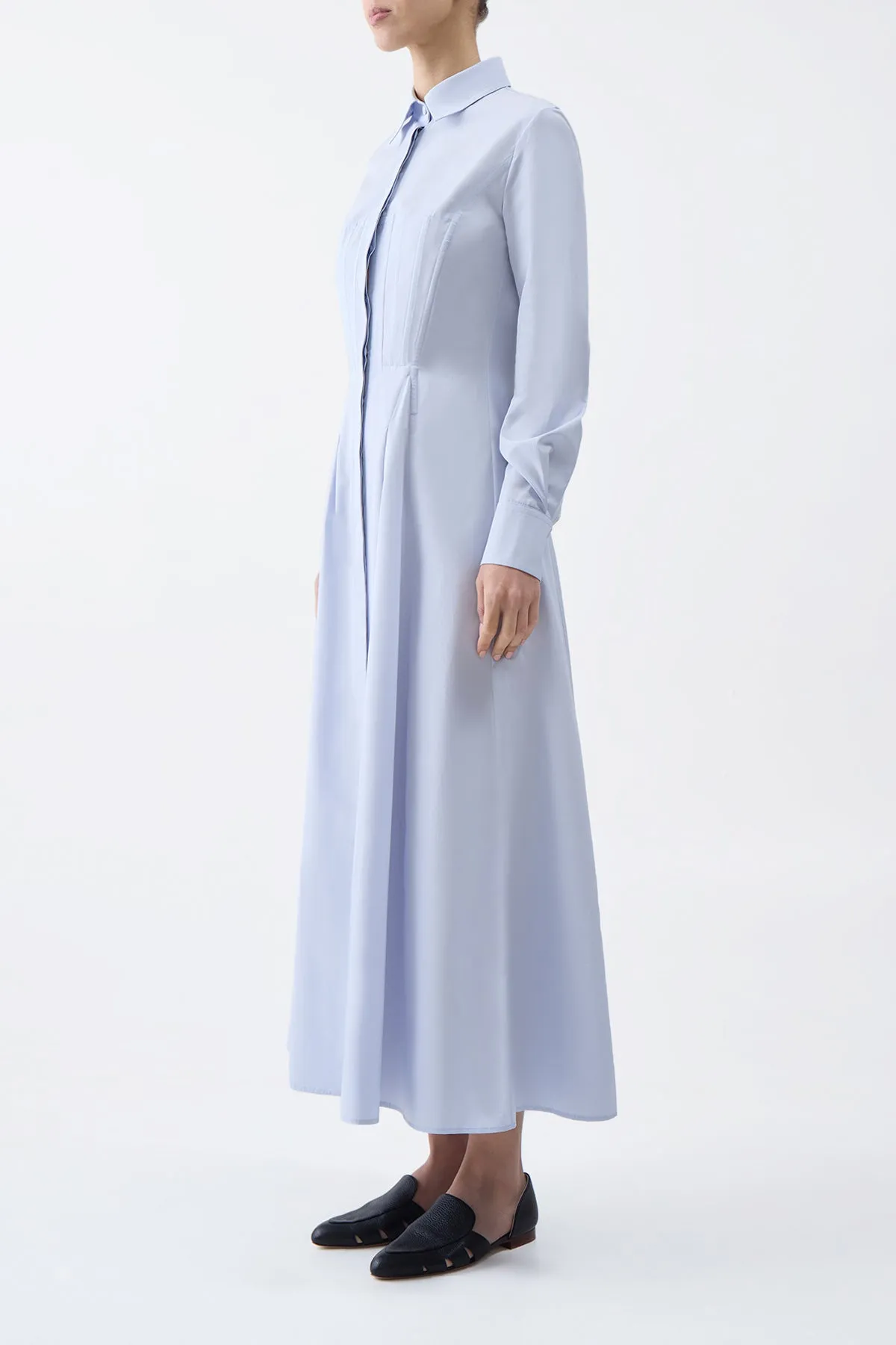 PillingResistant Train Ease Eugene Maxi Shirtdress in Light Blue Sea Island Cotton