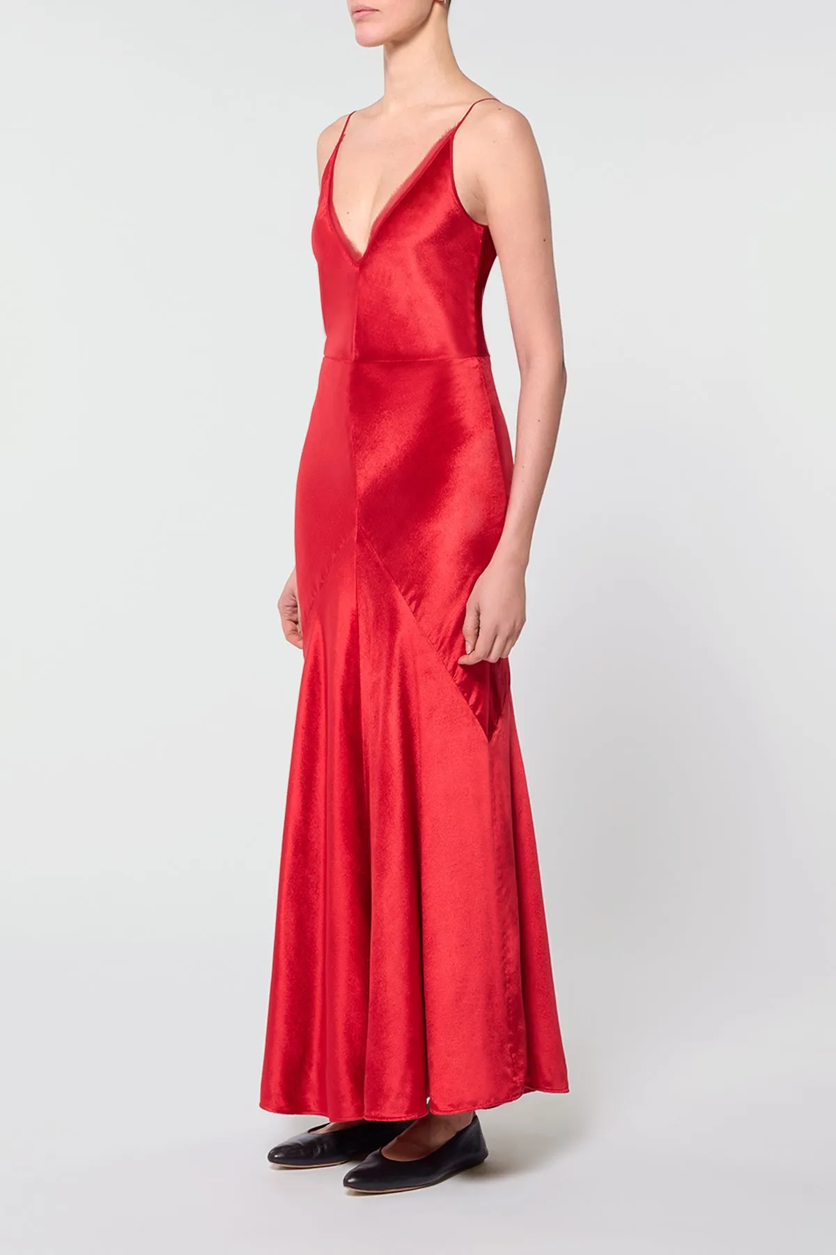 TearResistant Material Brigita Slip Maxi Dress in Scarlet Red Silk Velvet