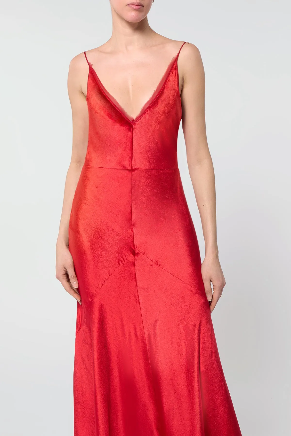 Brigita Slip Maxi Dress in Scarlet Red Silk Velvet Ergonomic Cut