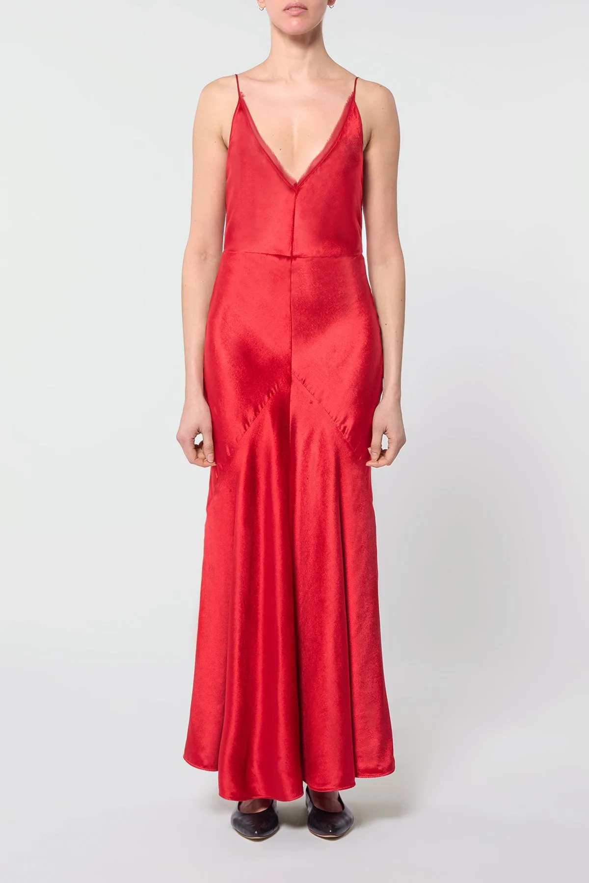 Daily Use SoftenedEdges Brigita Slip Maxi Dress in Scarlet Red Silk Velvet