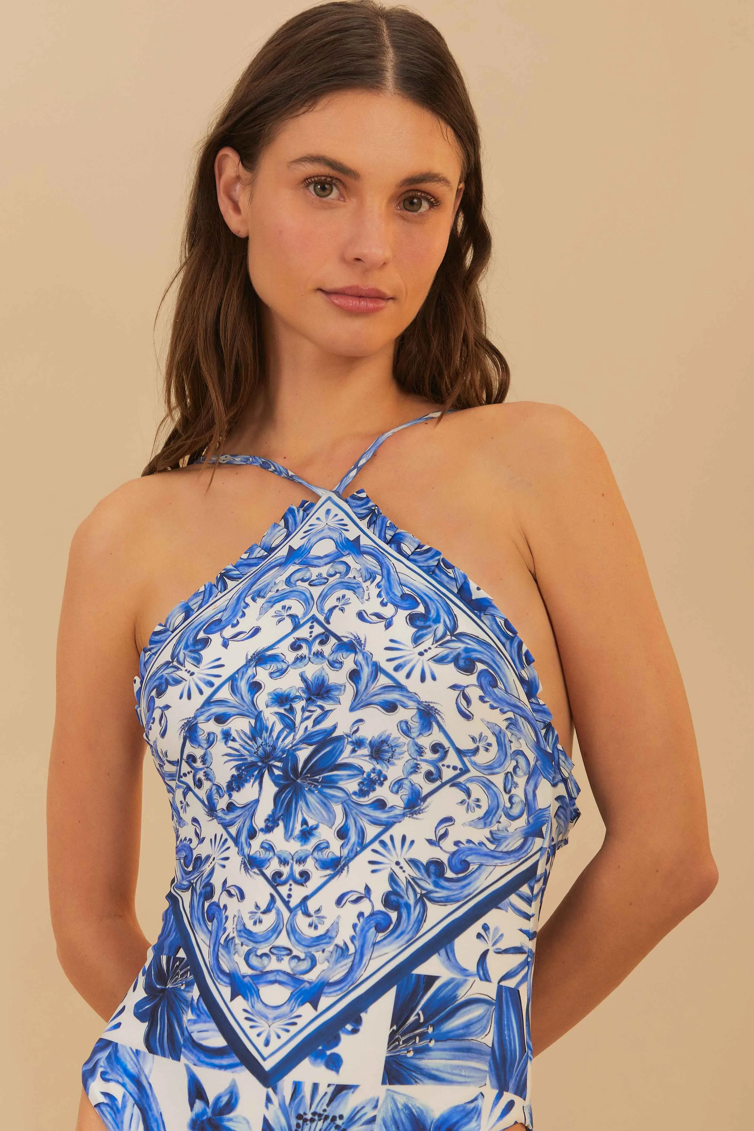 Off-White Garden Tiles One-Piece Swimsuit Quick Dry Lining Technology Hydrodynamic Contour Design