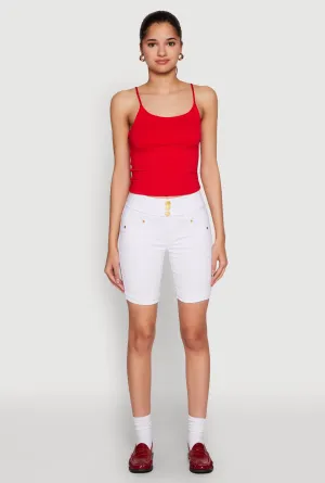 tropical style Hyper Stretch Faux Button Bermuda Shorts