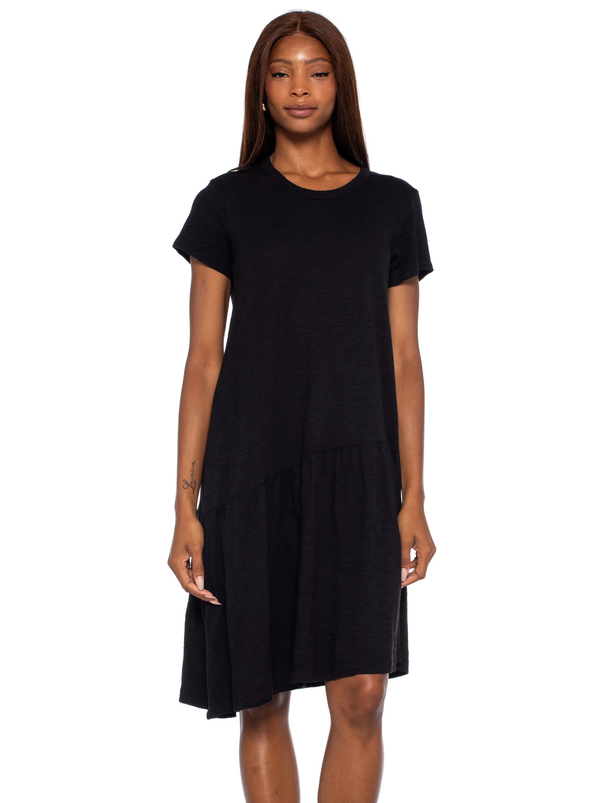 Ventilation Panels EcoFriendlyProduction Short Sleeve Slant Hem Shirt Dress w/ Drop Torso
