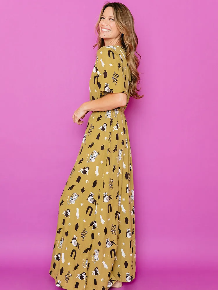 Brea Wrap Dress - Olive Curios UniversalFit HighElasticity