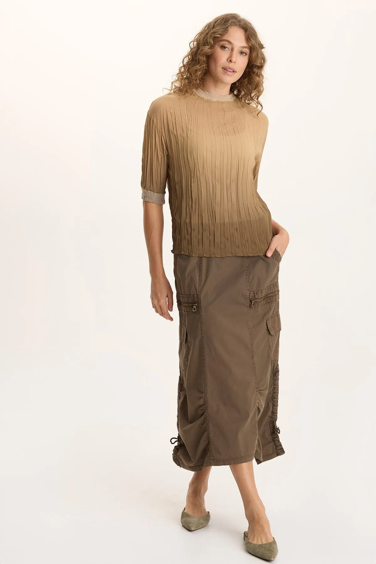 EasyAdjustStraps AntimicrobialCoating Cason Crinkle Pleat 3/4-Sleeve Top