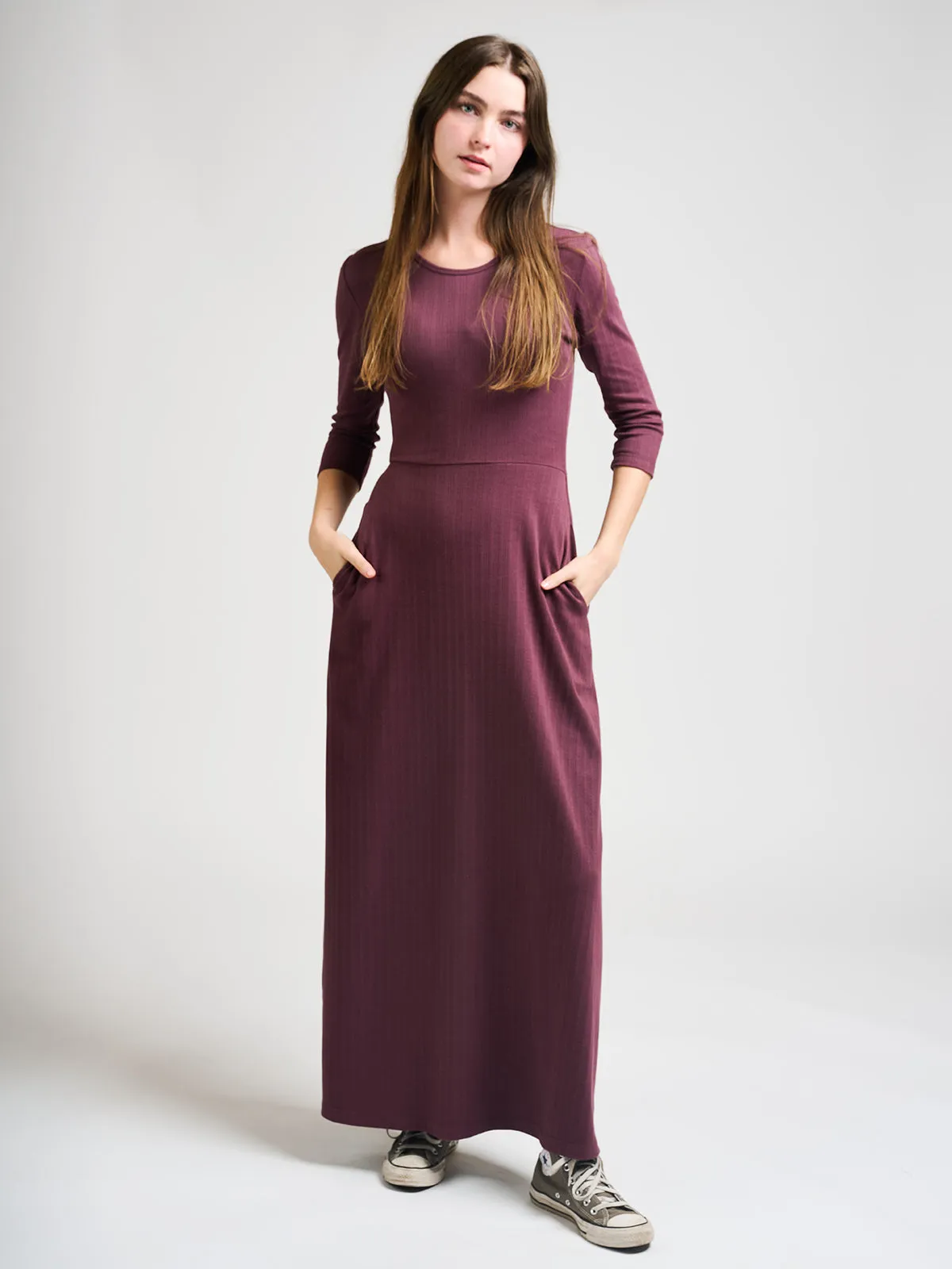 Rich Tone ShapeRetentionCloth Mumbai Maxi Dress - Eggplant Rib Knit