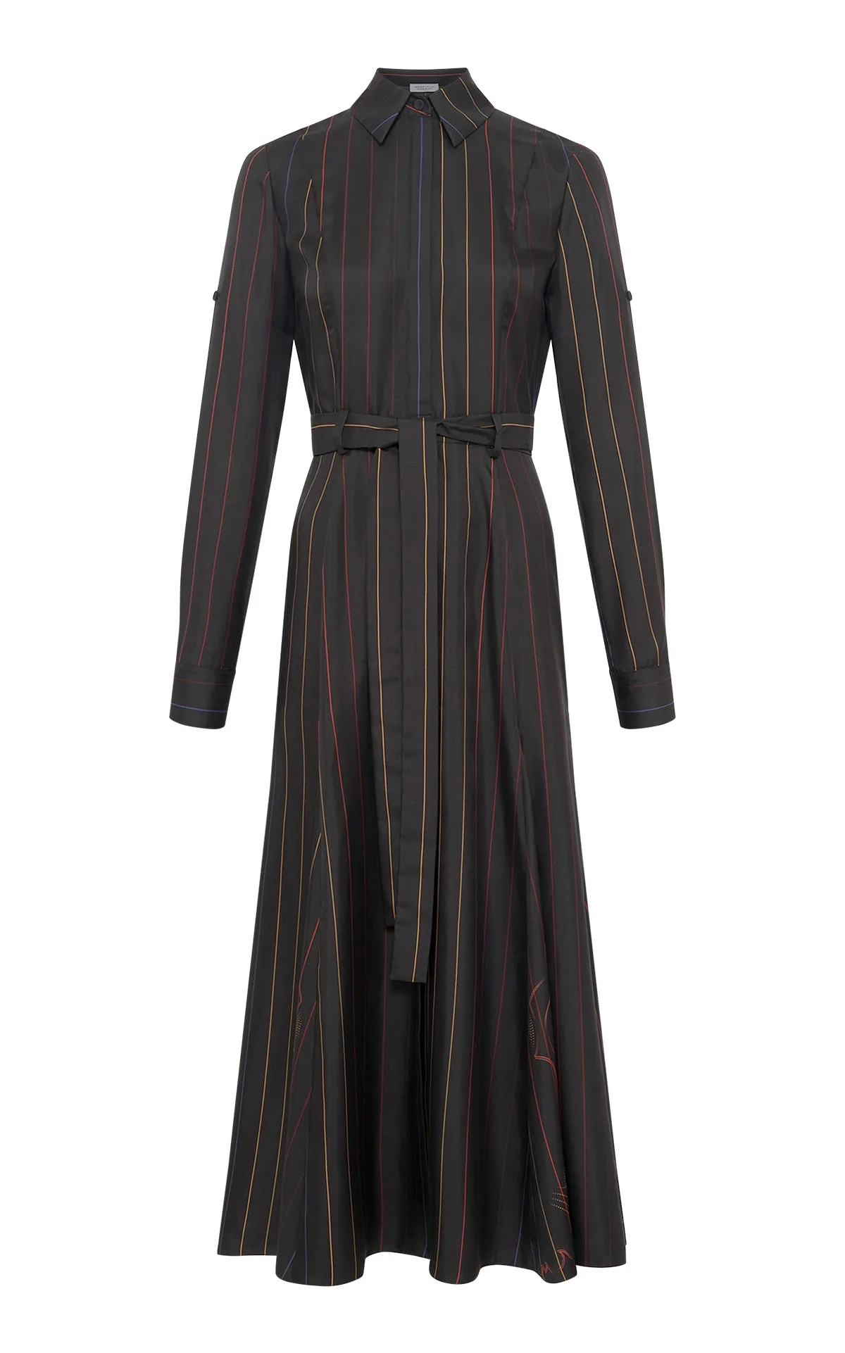 Galway Shirtdress in Charcoal Multi Pinstripe Silk Twill WrinkleResistantFabric