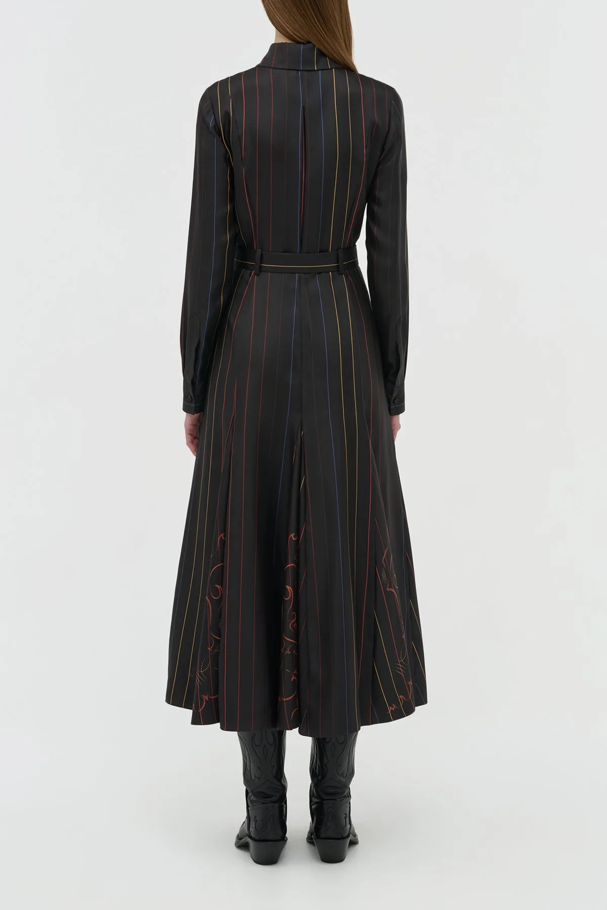 Crystal Soul Urban Cool Galway Shirtdress in Charcoal Multi Pinstripe Silk Twill