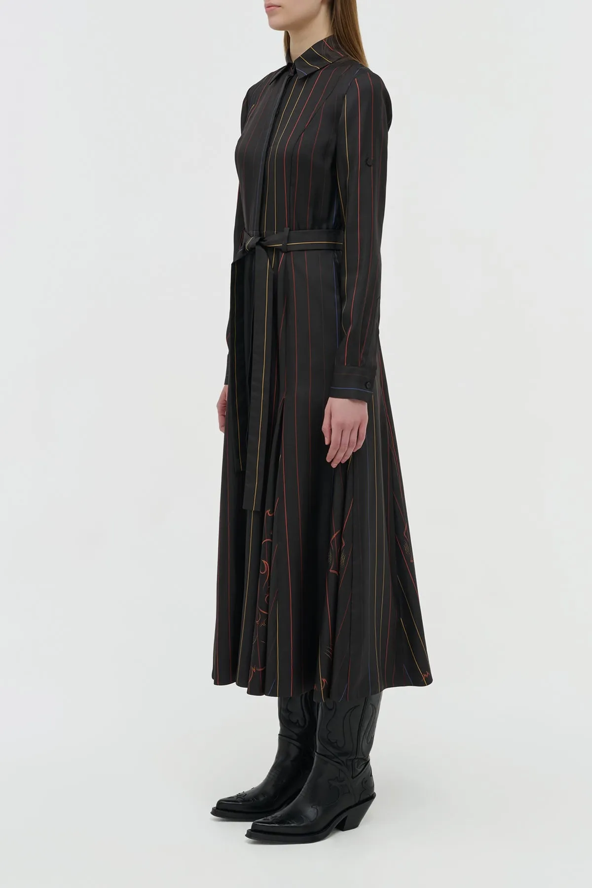 Design Soul QuickReleaseFastener Galway Shirtdress in Charcoal Multi Pinstripe Silk Twill
