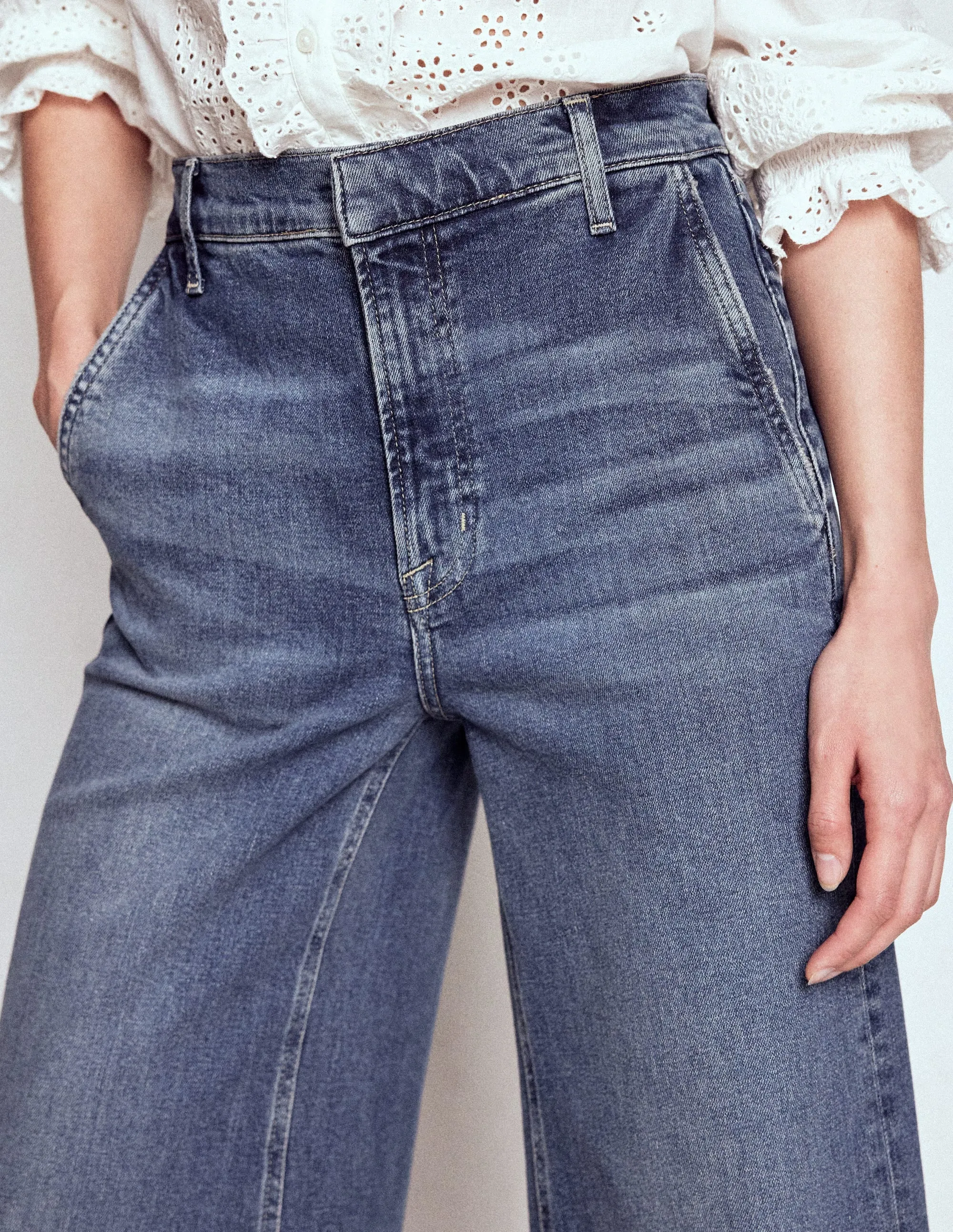 Textured Yarn Blends Night Out Parent Style High Rise Clean Wide Jeans-Mid Vintage