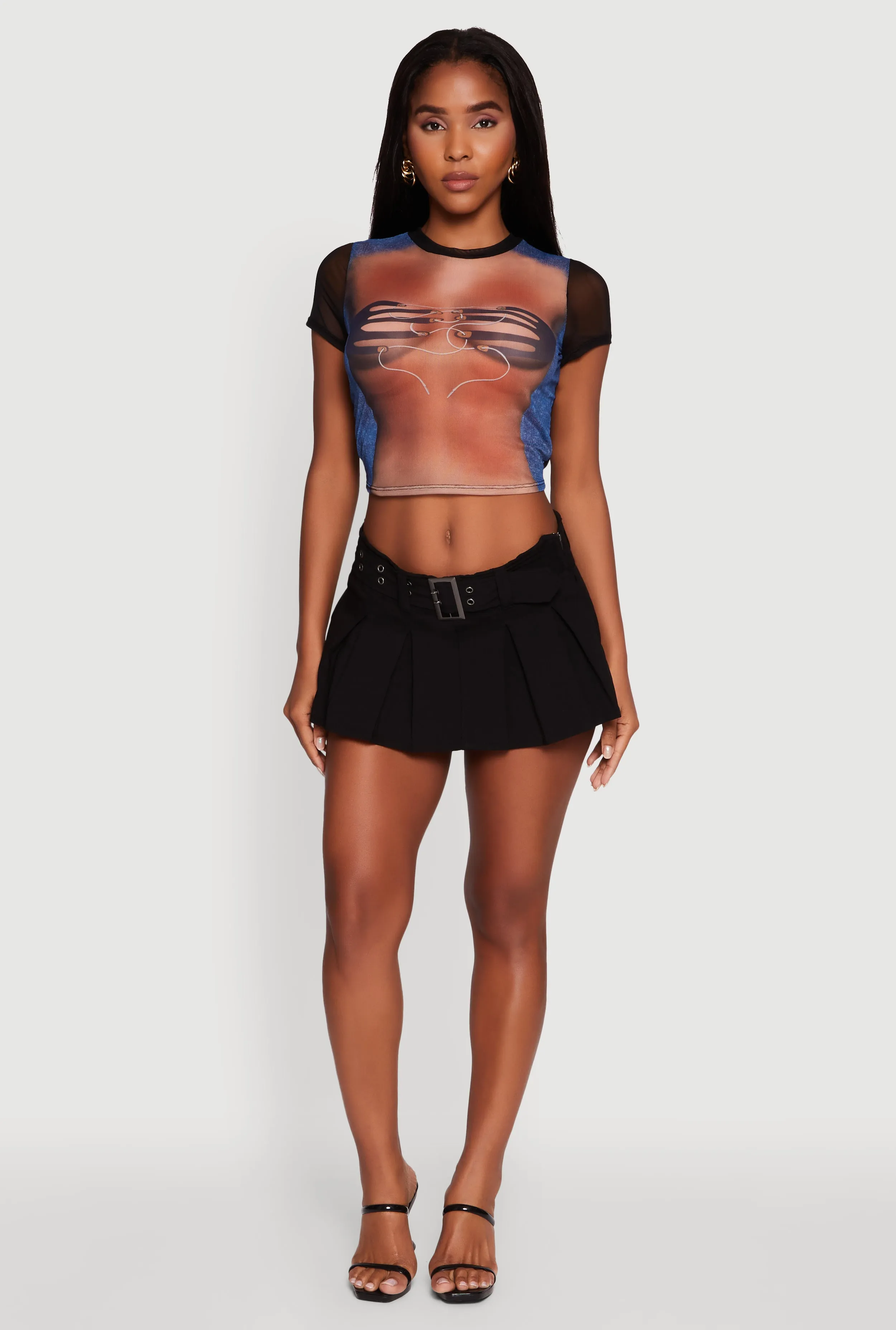 Christmas Outdoor Ready Mesh Graphic Print Crop T-Shirt