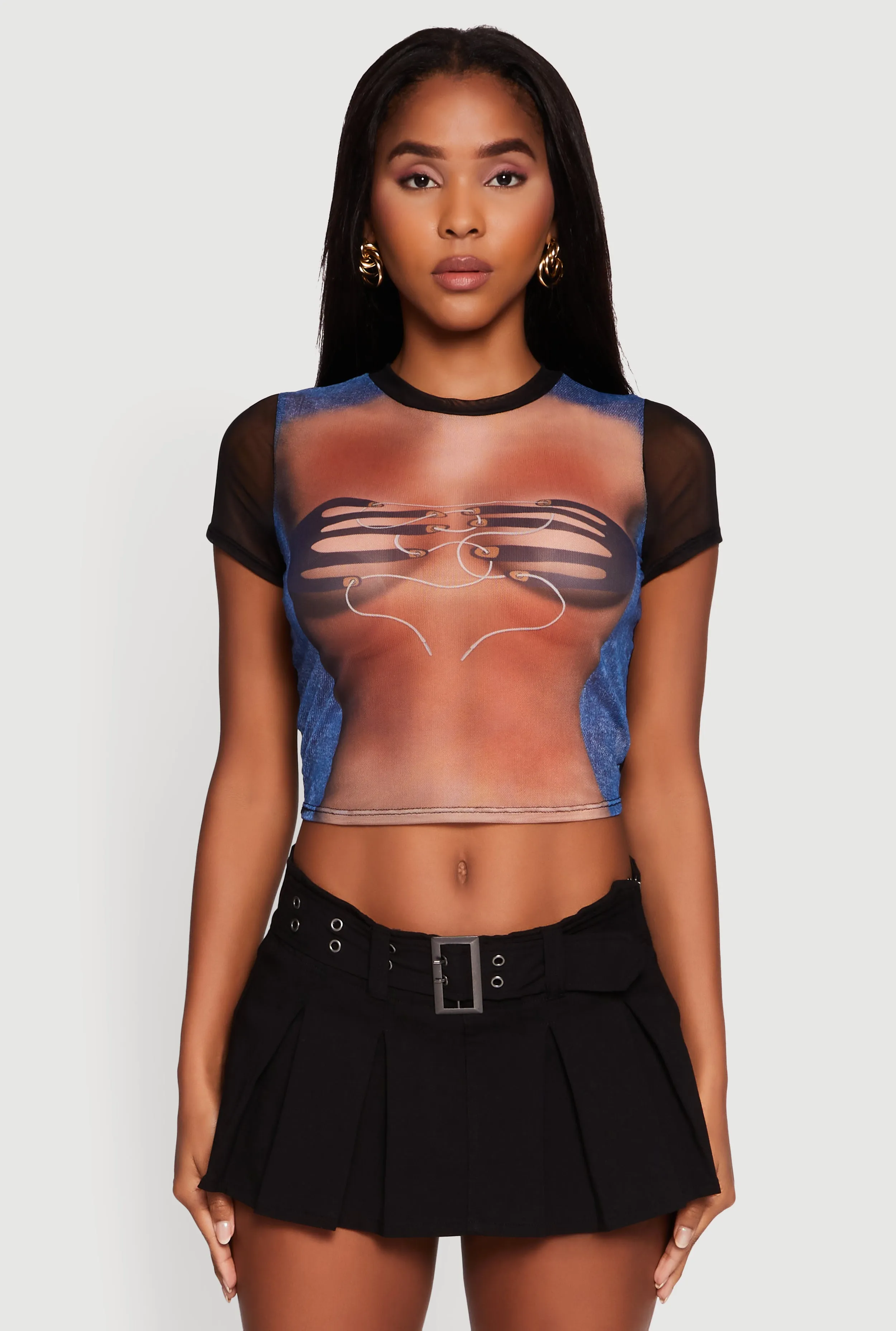 Mesh Graphic Print Crop T-Shirt Stylish and Fun