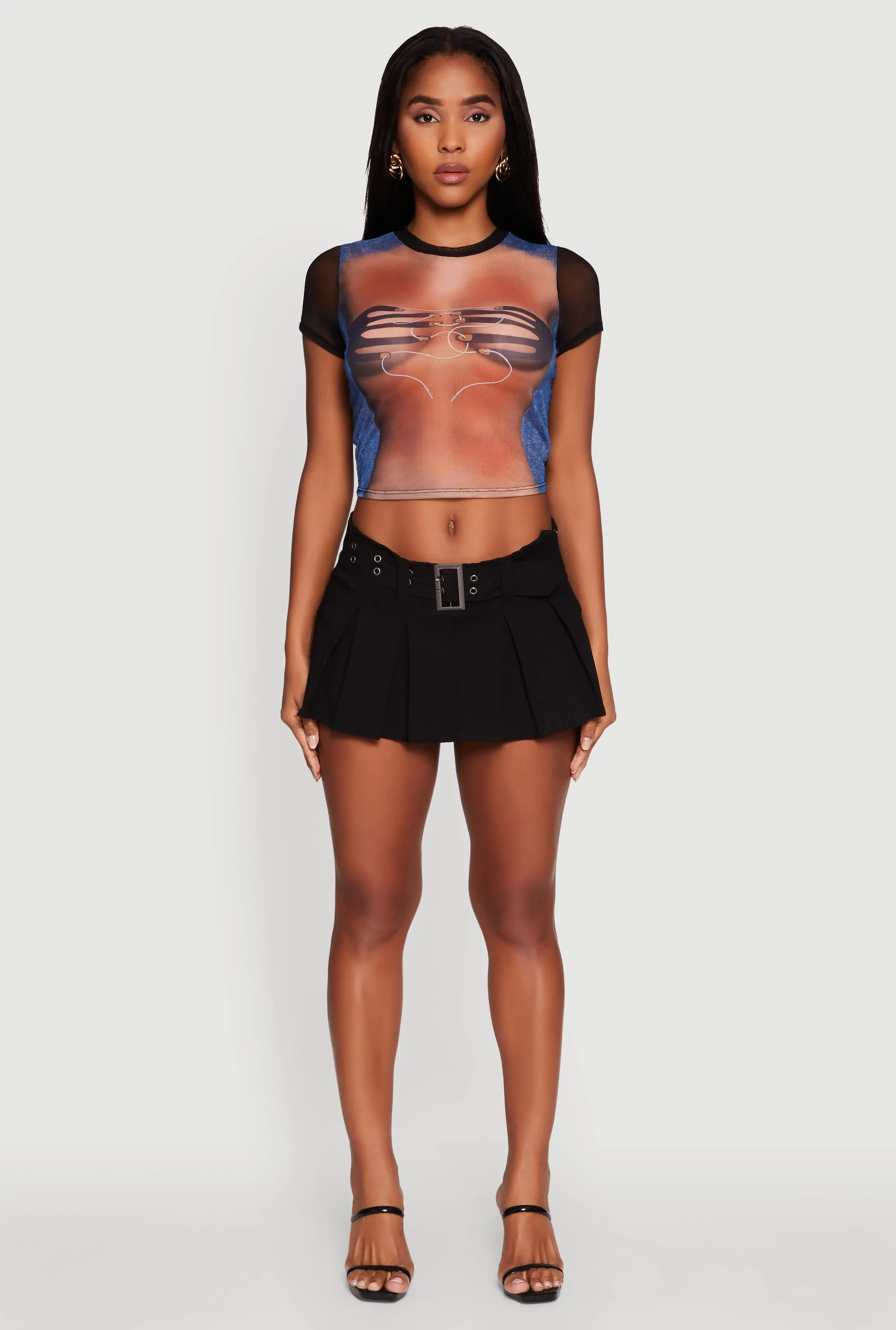 Easy Care Fabric Summer Ready Mesh Graphic Print Crop T-Shirt