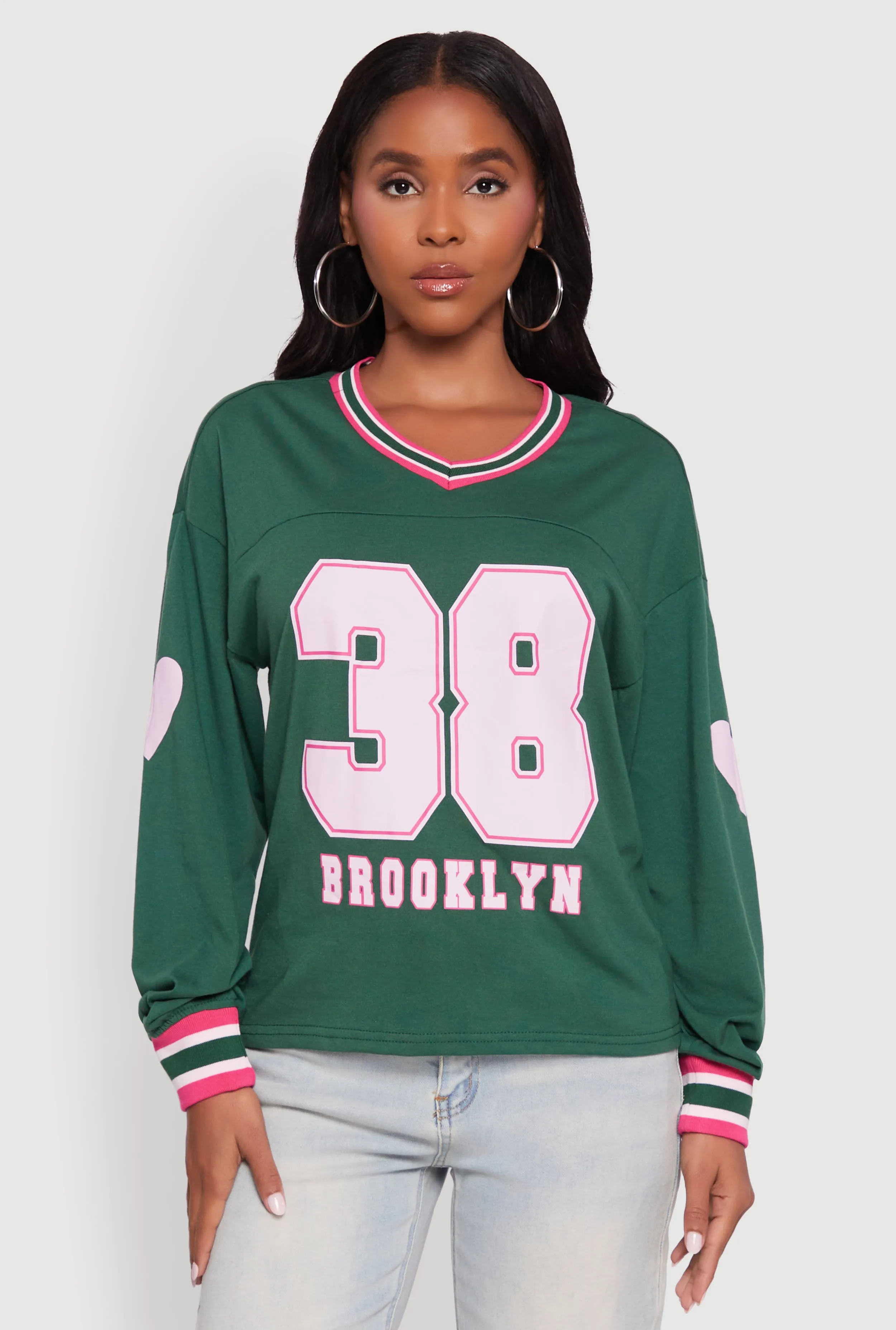V Neck Varsity Stripe Graphic Tee Comfort Design
